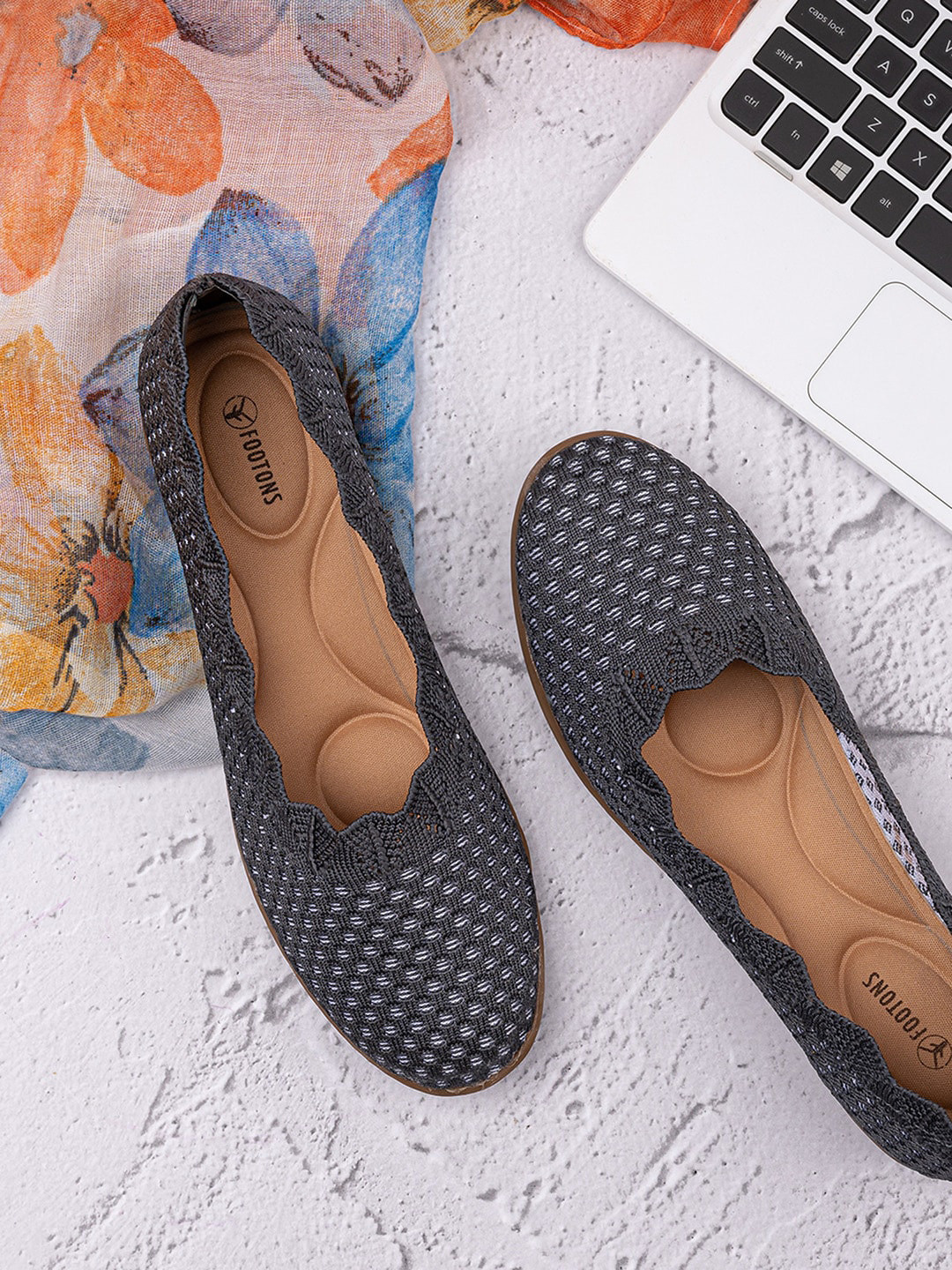 Buy FOOTONS Women Grey Comfortable Stylish Ballerinas Flats Flats for