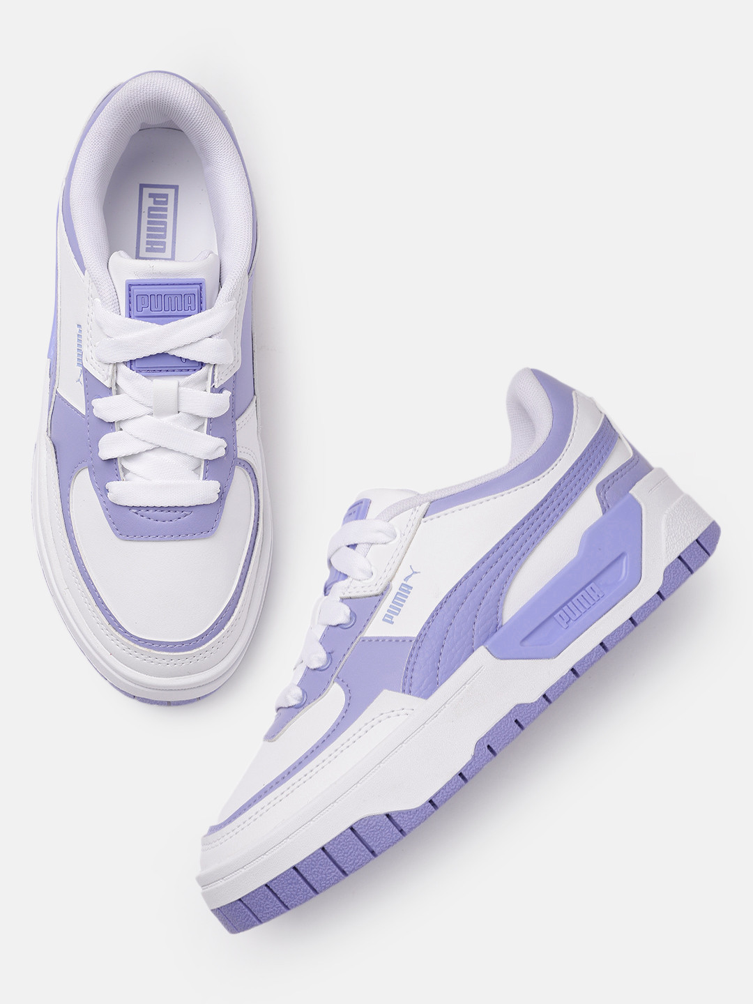 Buy Puma Women White & Lavendar Cali Dream Tweak Dissimilar Colourblocked Leather Sneakers 