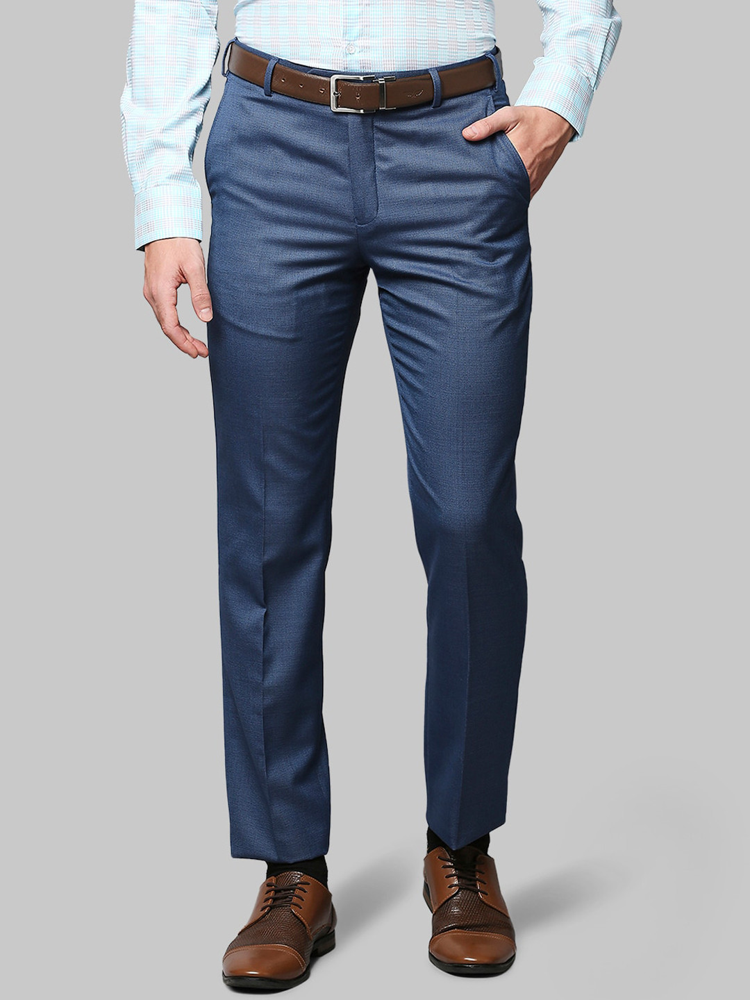 Buy Park Avenue Men Blue Solid Formal Trousers - Trousers for Men ...