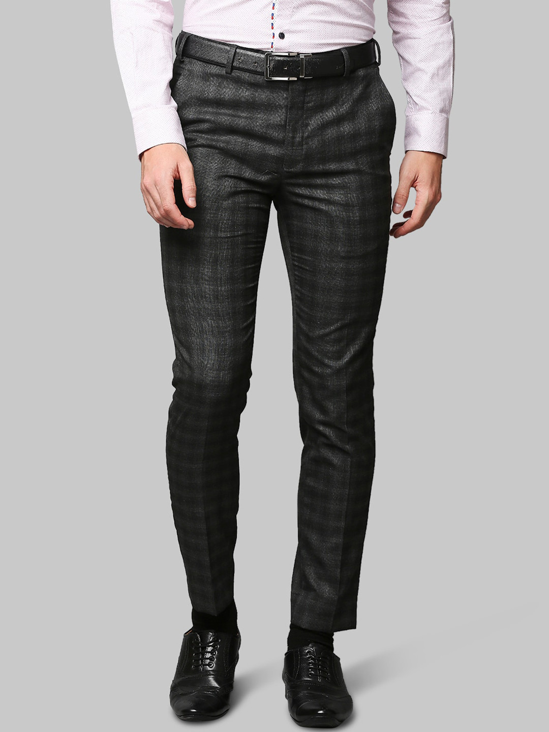 Buy Park Avenue Men Grey Checked Slim Fit Formal Trouser - Trousers for ...