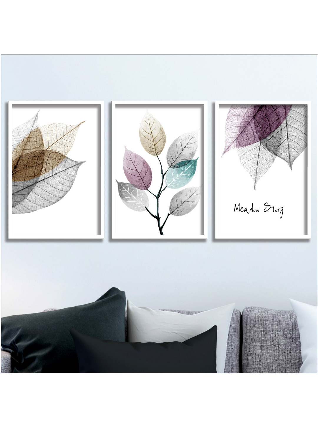 Buy SAF Set Of 3 White & Grey Modern Art Canvas Painting Wall Art