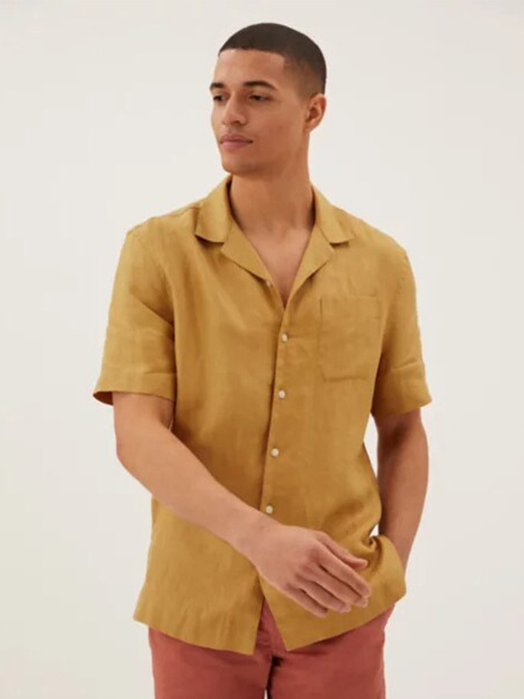 Buy Marks & Spencer Men Mustard Casual Shirt Shirts for Men 19110254