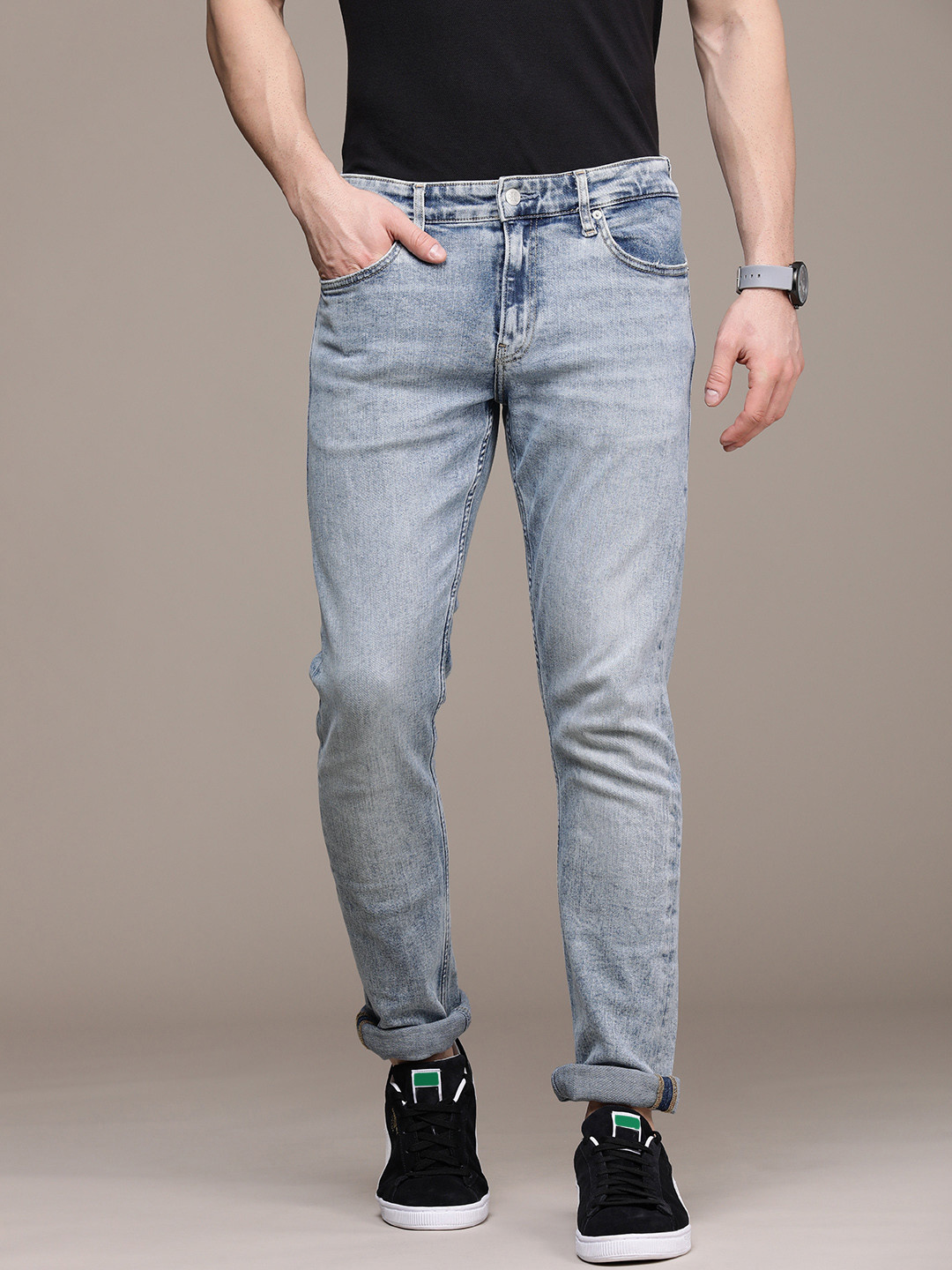 Buy Calvin Klein Jeans Men Blue Heavy Fade Stretchable Lean Slim Fit