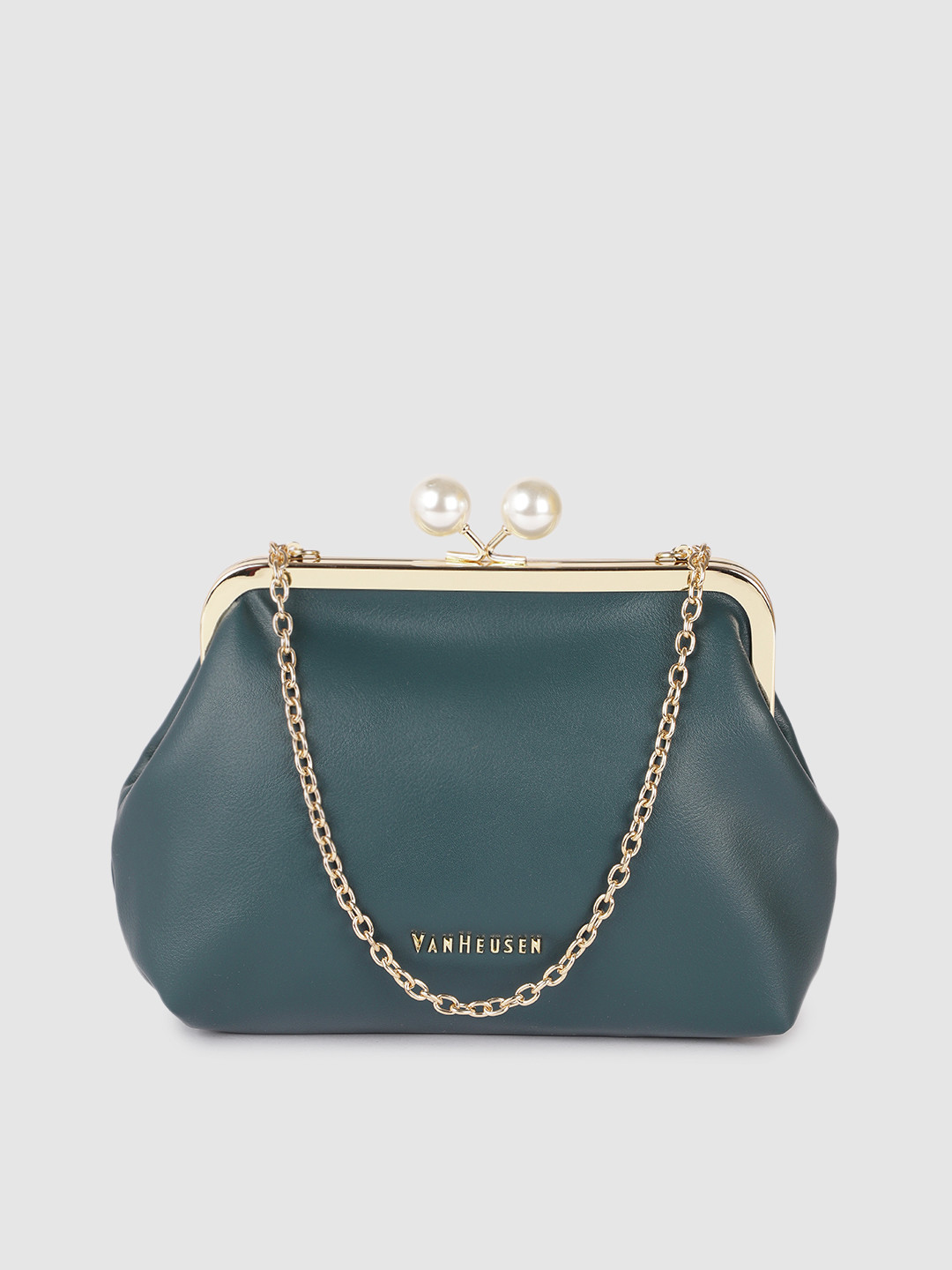 Buy Van Heusen Teal Blue Solid Structured Sling Bag Handbags for