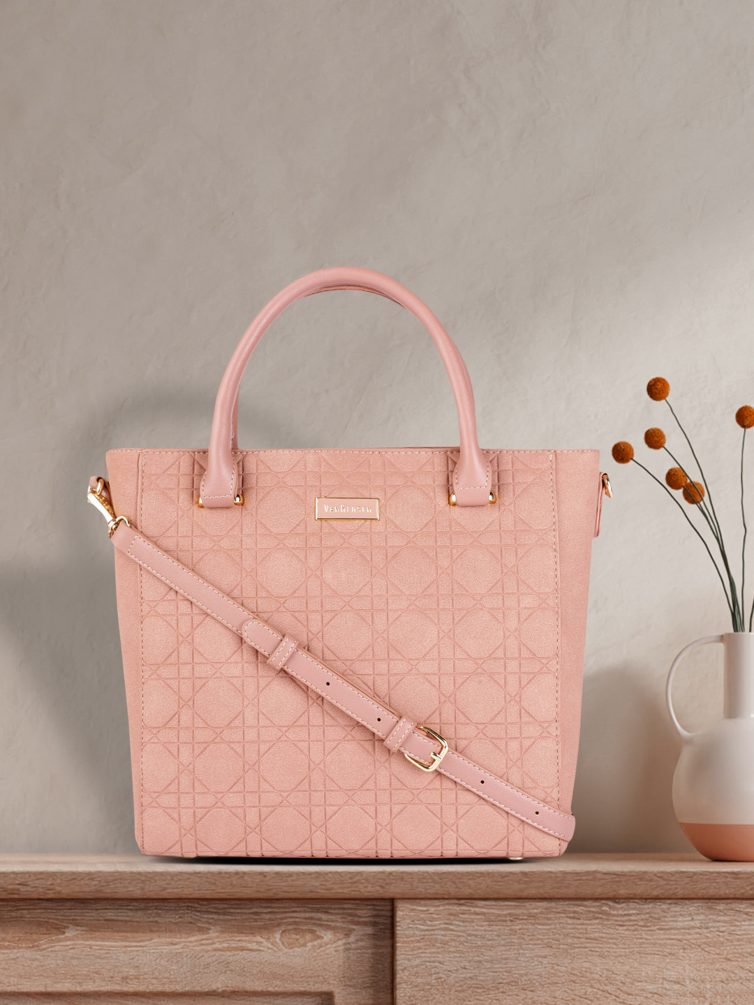 Buy Van Heusen Pink Textured Handheld Bag Handbags for Women 19113018