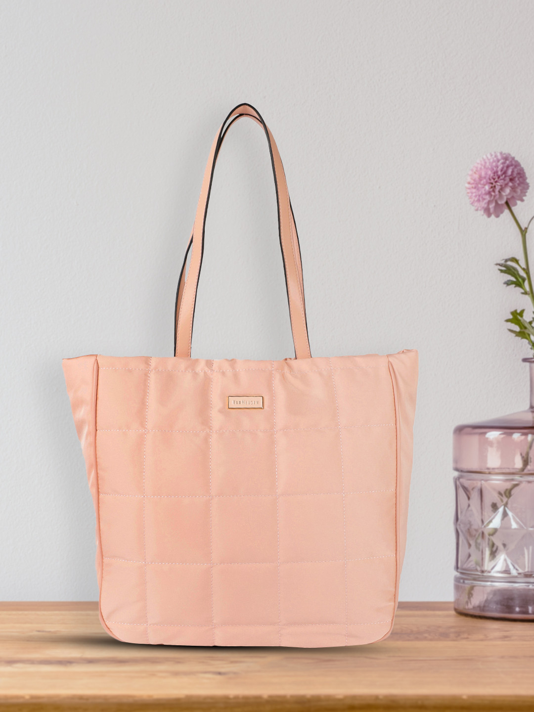 Buy Van Heusen Pink Solid Oversized Structured Shoulder Bag With