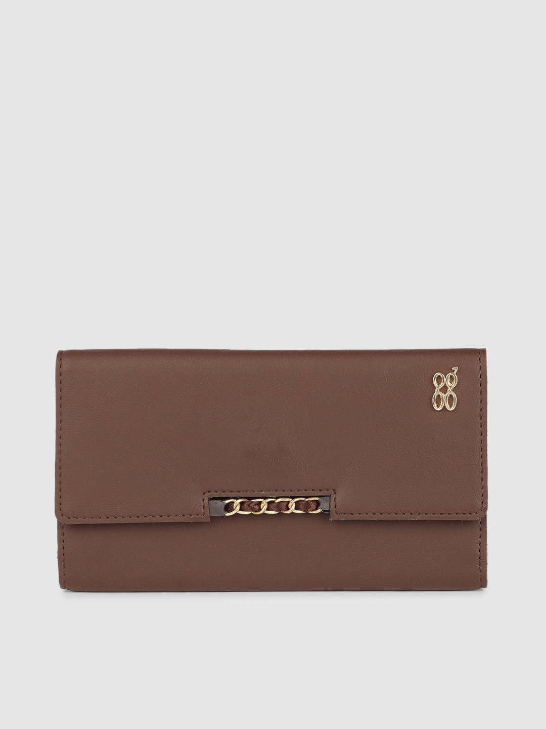 Buy Baggit Women Coffee Brown Solid Embellished Three Fold Wallet ...