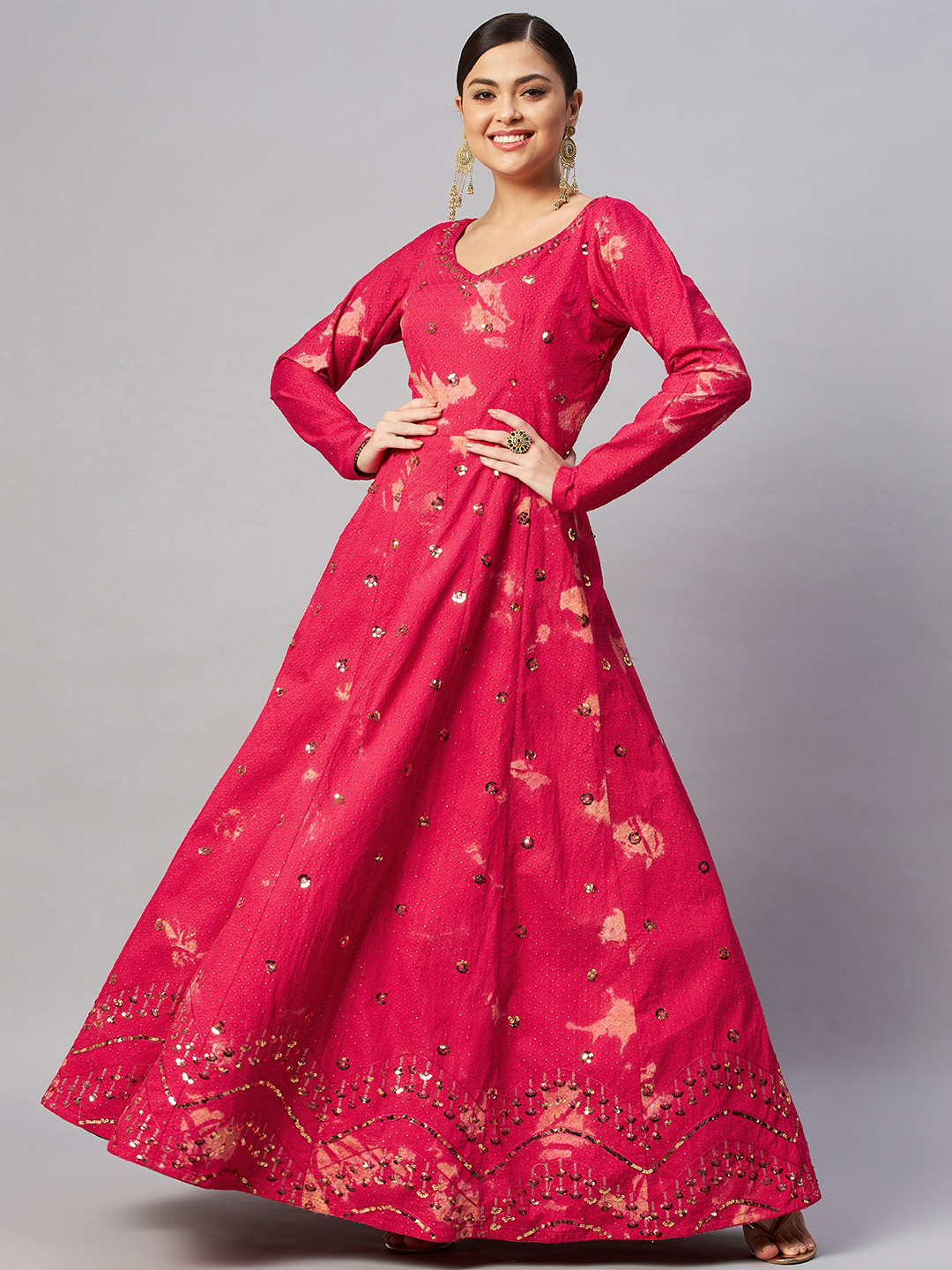 Buy SHUBHKALA Red Embroidered Semi Stitched Dress Material Dress