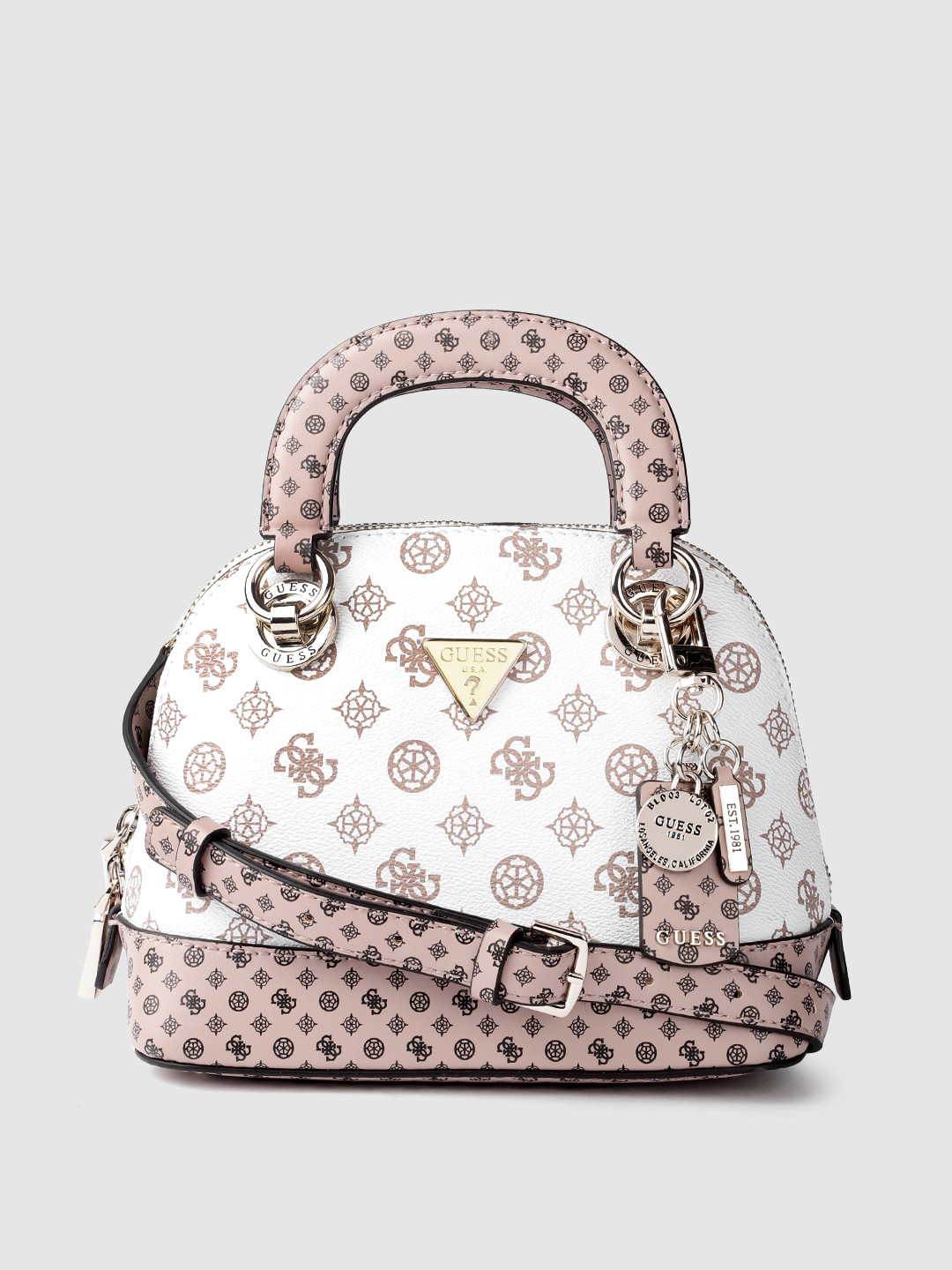 Buy GUESS White & Pink Brand Logo Print Structured Handheld Bag Handbags for Women 19116586