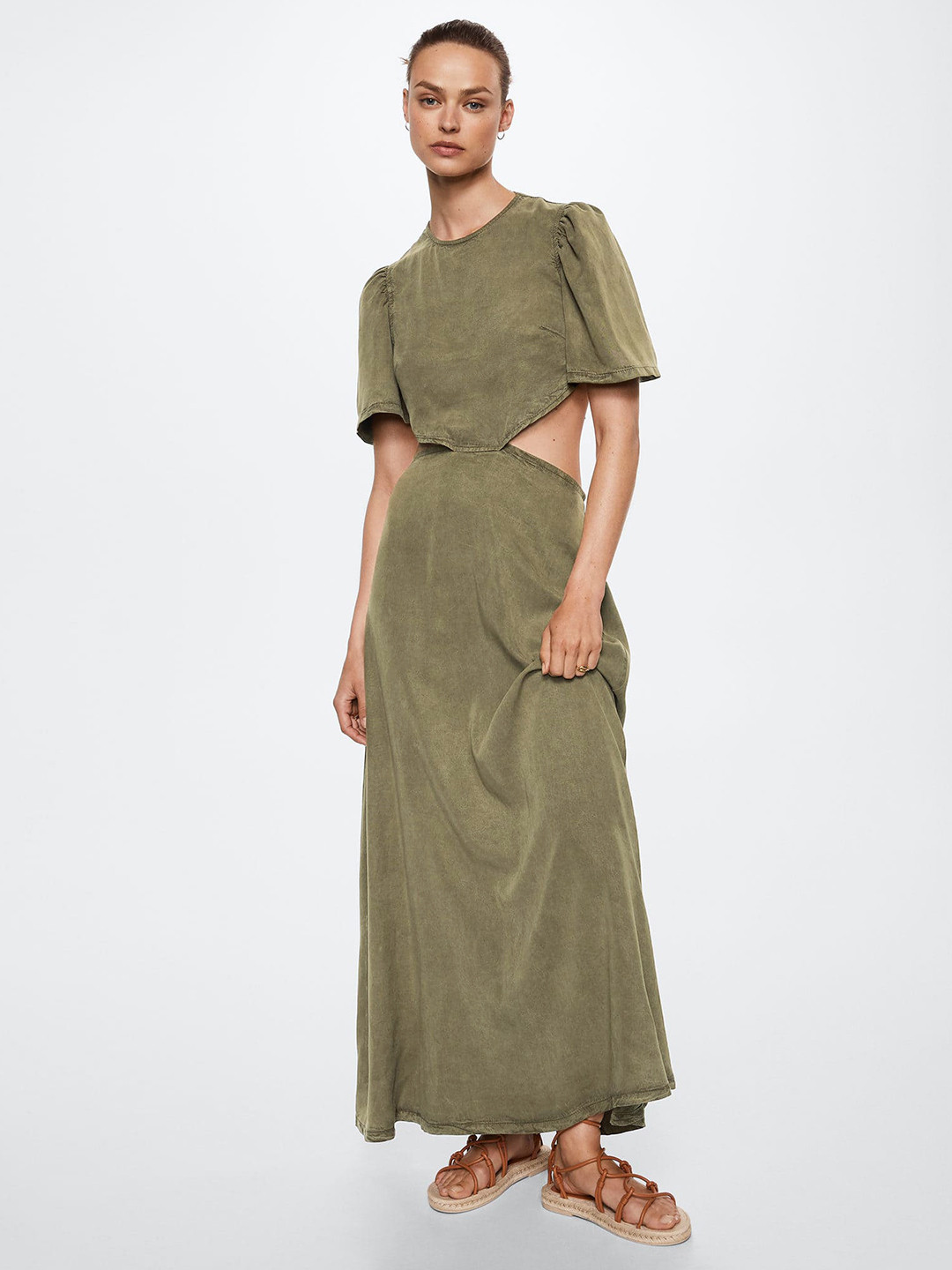 Buy MANGO Olive Green Tie Up Back Maxi Dress Dresses for Women 19120500 Myntra