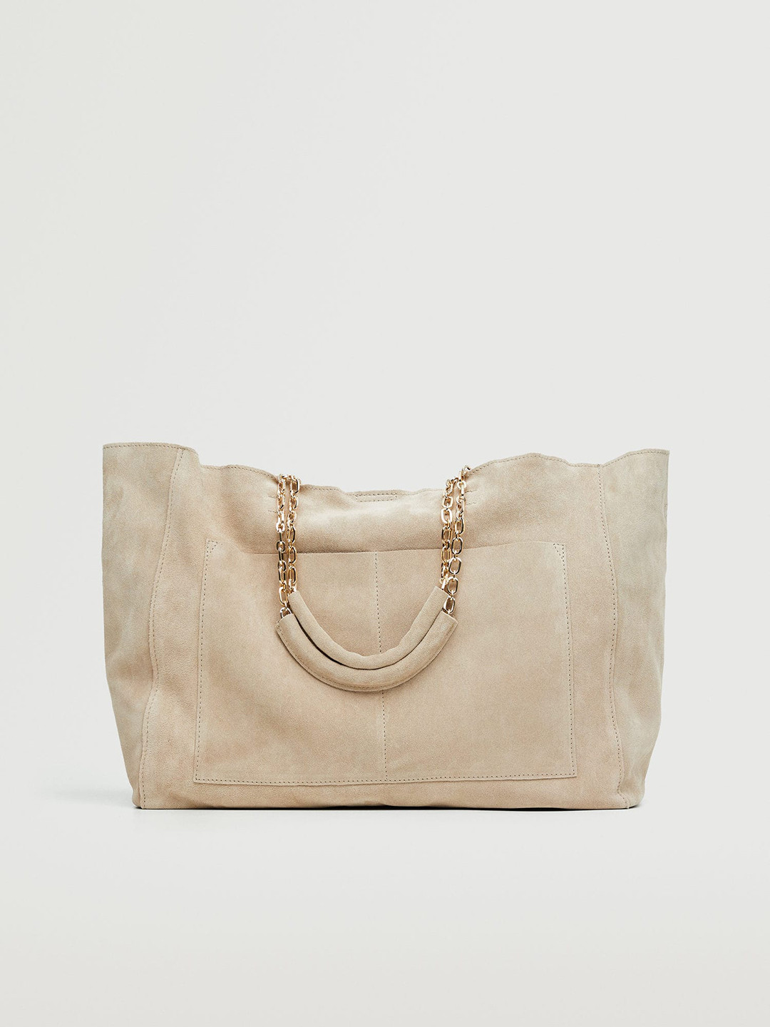 Buy MANGO Beige Solid Suede Finish Leather Structured Shoulder Bag