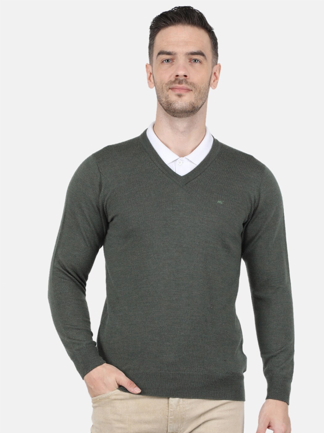Buy Monte Carlo Men Pure Wool Olive Green Pullover - Sweaters for Men ...