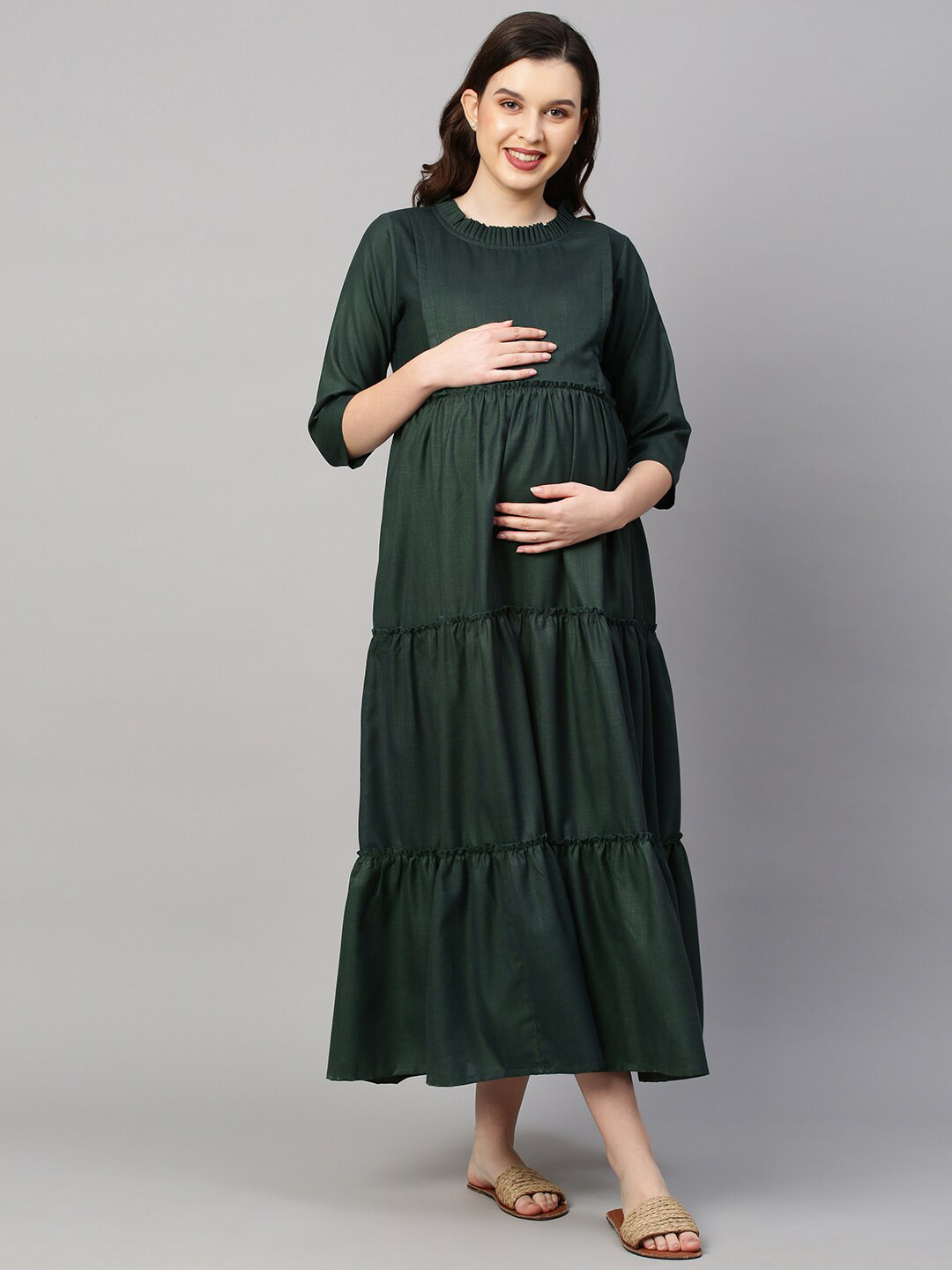Buy MomToBe Green Maternity Nursing Empire Maxi Sustainable Dress