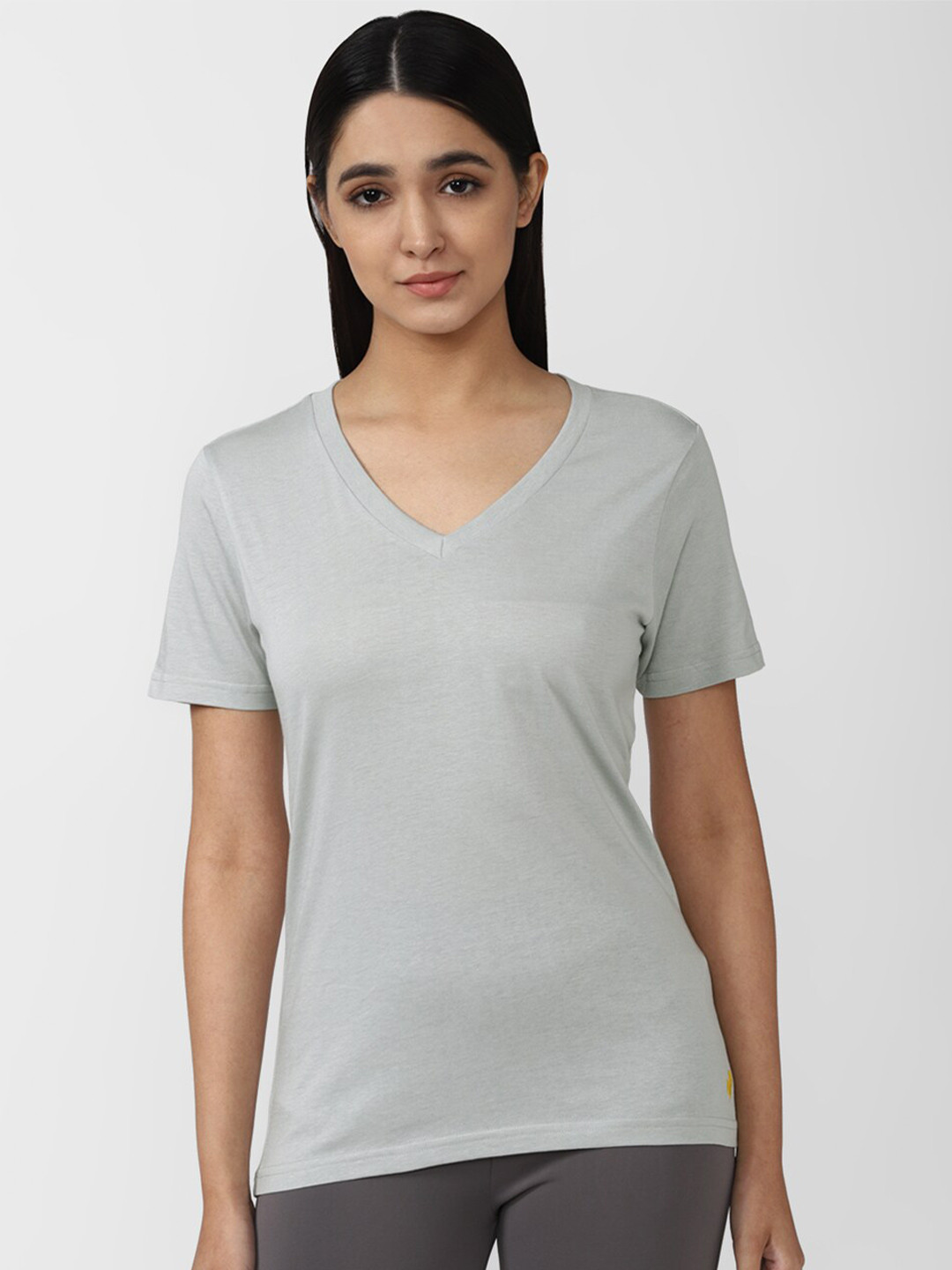 Buy FOREVER 21 Women Grey V Neck Solid T Shirt - Tshirts for Women ...