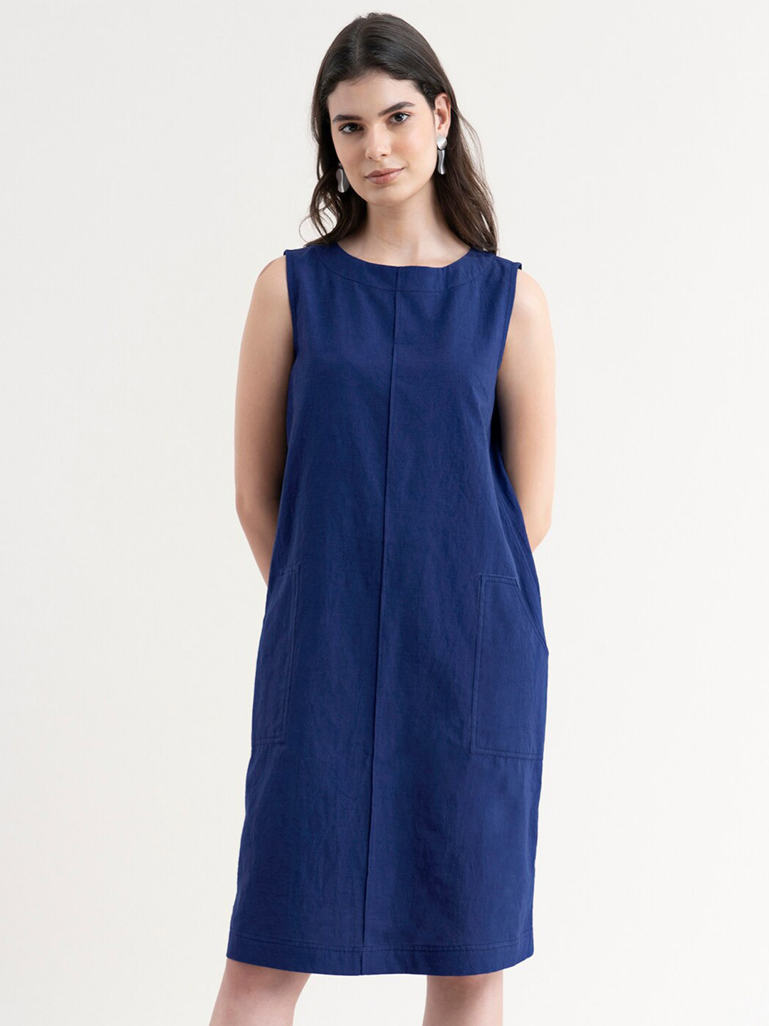 Buy FableStreet Navy Blue Linen Sheath Dress Dresses for Women