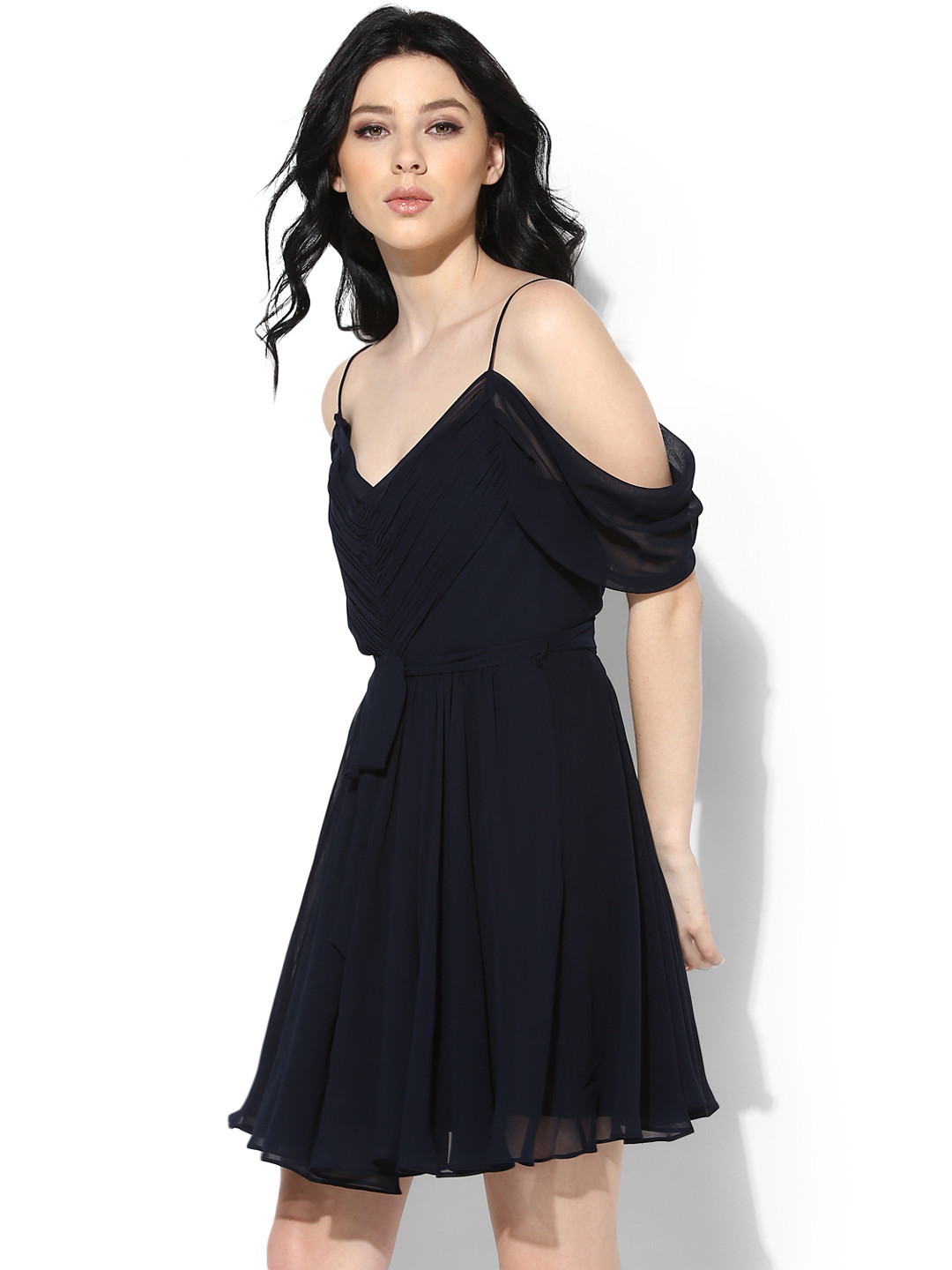 Buy Forever New Women Navy Blue Solid A Line Dress Dresses for Women