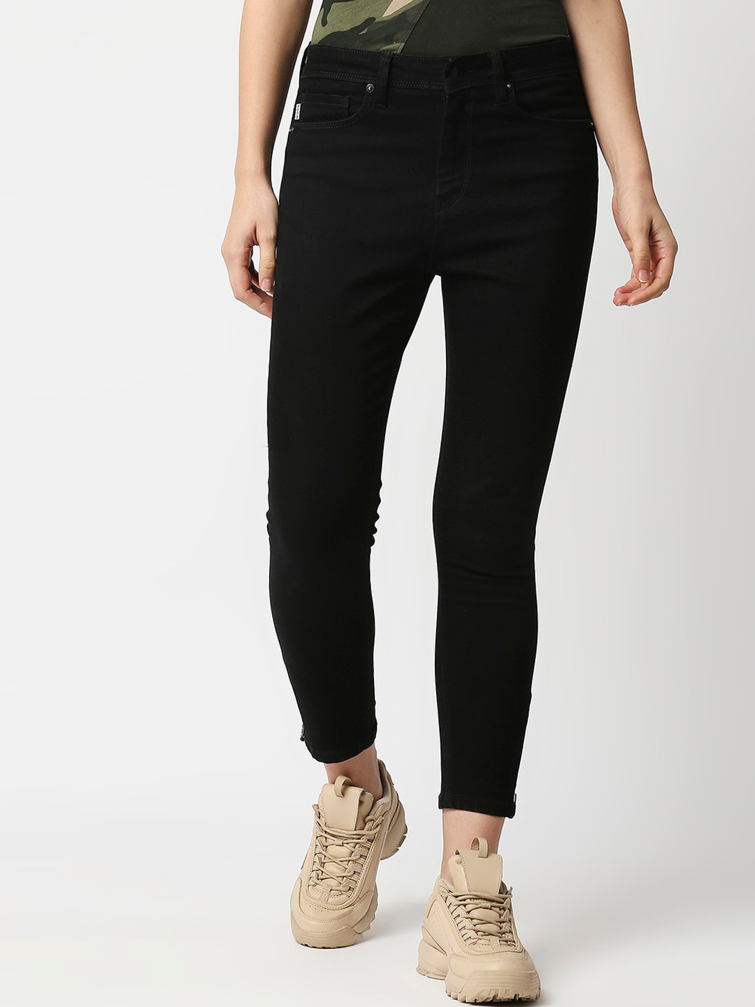 Black High Rise Pipper Skinny Jeans main image 0