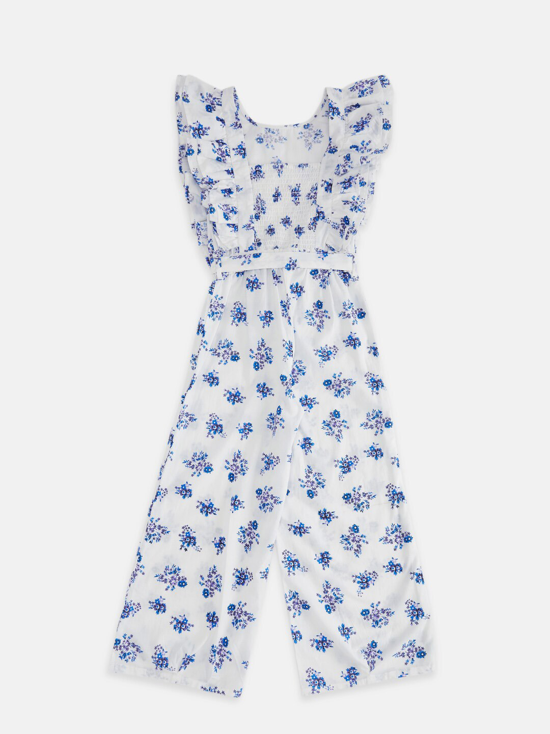 Girls Blue White Off-Shoulder Striped Basic Jumpsuit