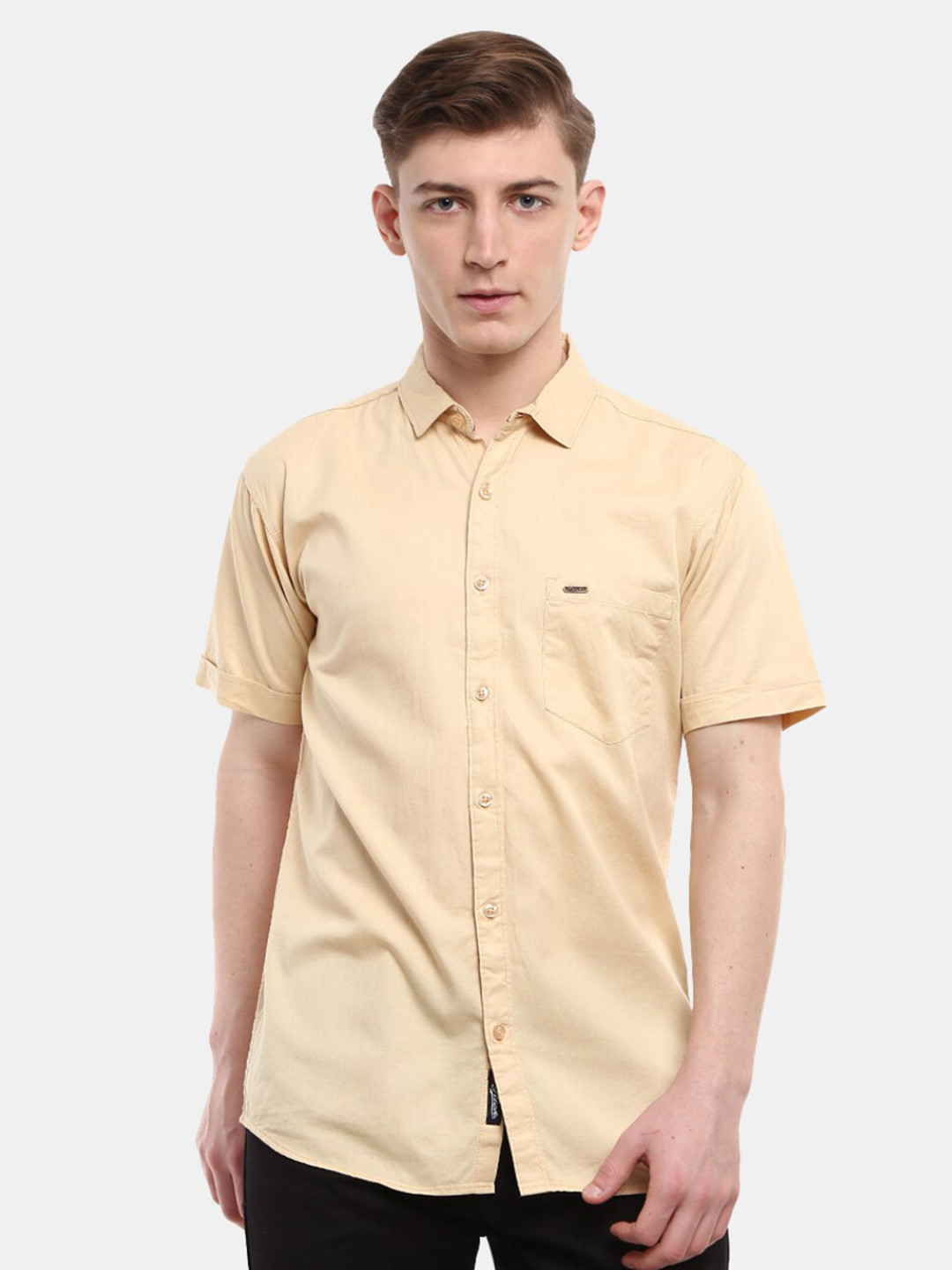 Buy V Mart Men Beige Cotton Solid Slim Fit Casual Shirt Shirts for