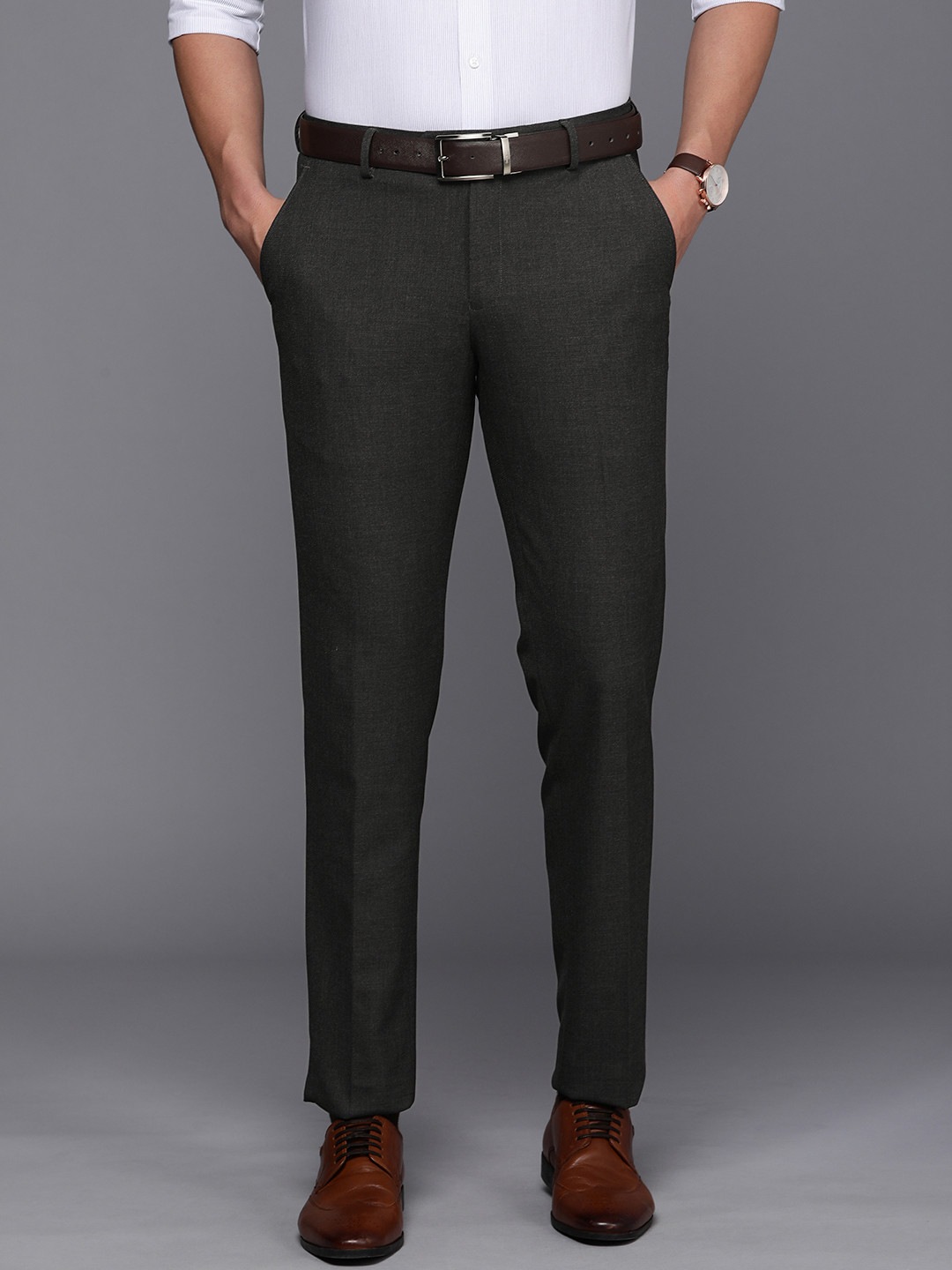 Buy Peter England Elite Men Solid Slim Fit Mid Rise Formal Trousers