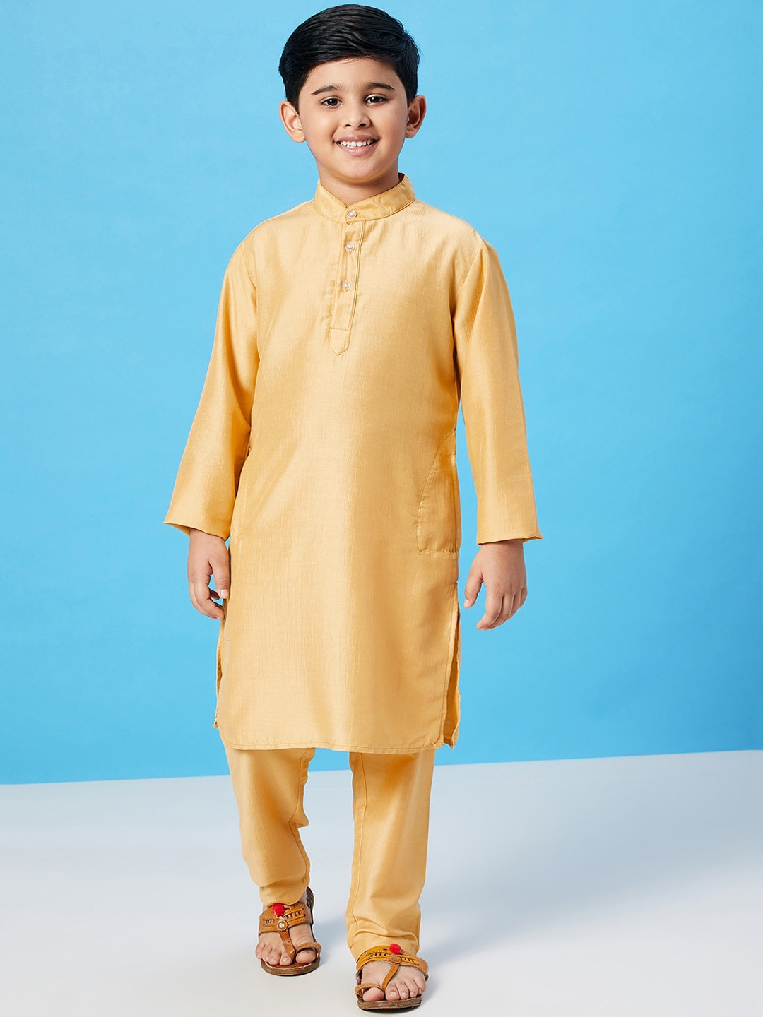 Boys Yellow Casual Long Kurta