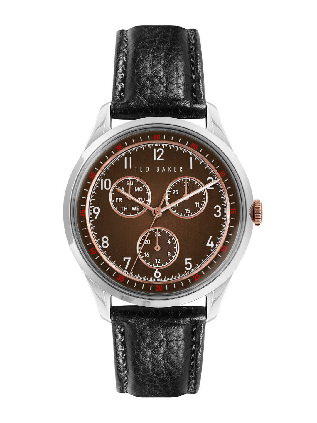 Buy Ted Baker Men Brown Dial & Black Leather Textured Straps Analogue