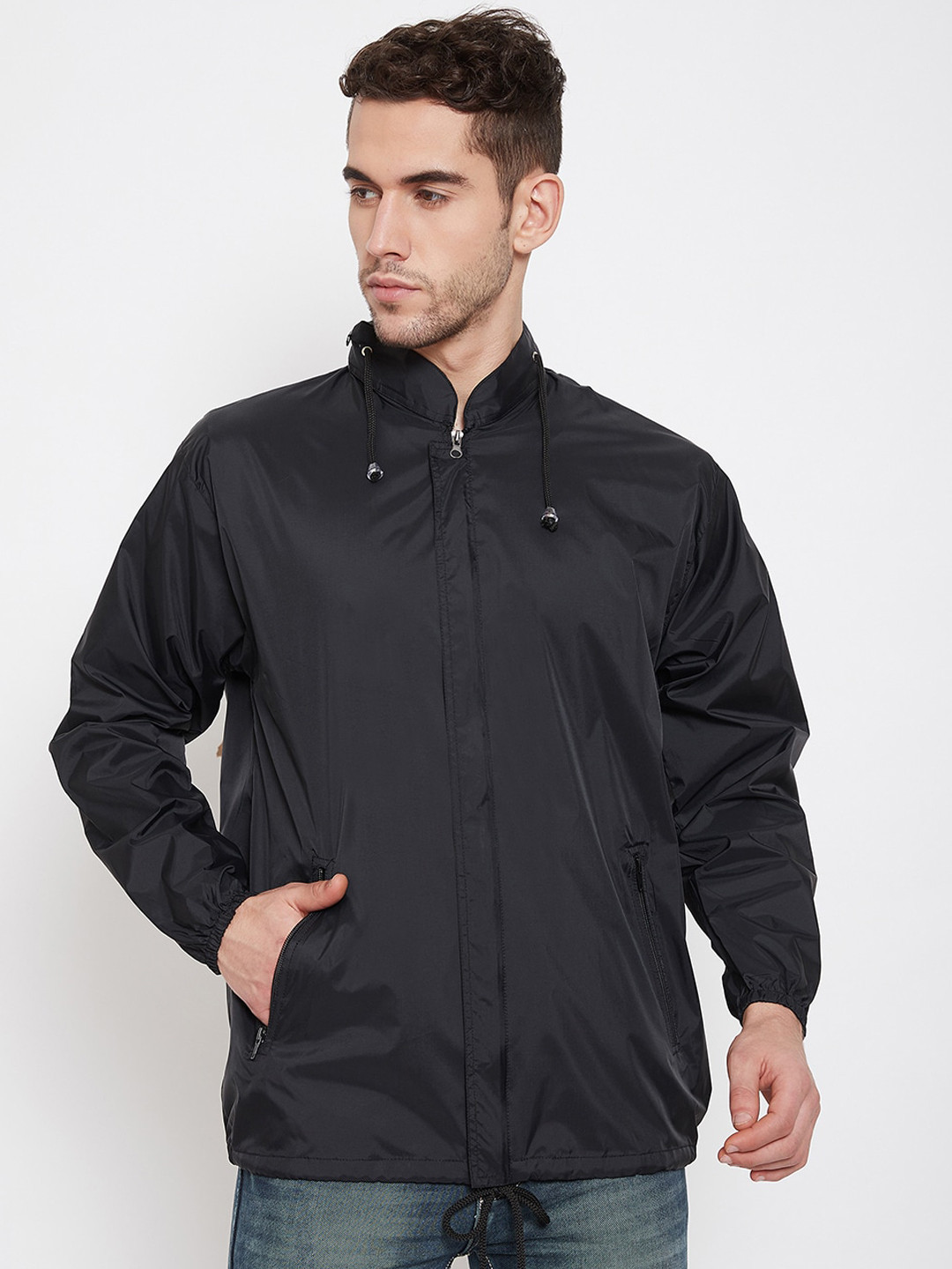 Buy Okane Men Black Windcheater And Water Resistant Sporty Jacket