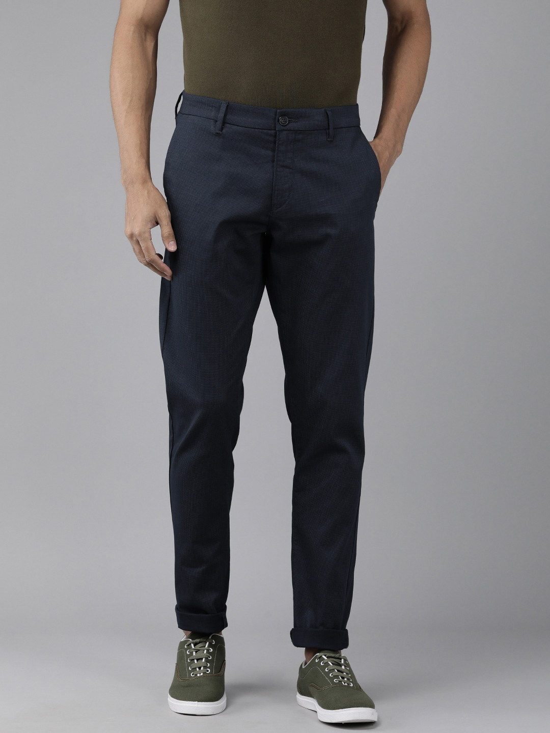 Buy U S Polo Assn Men Navy Blue Self Design Slim Fit Corduroy Regular ...