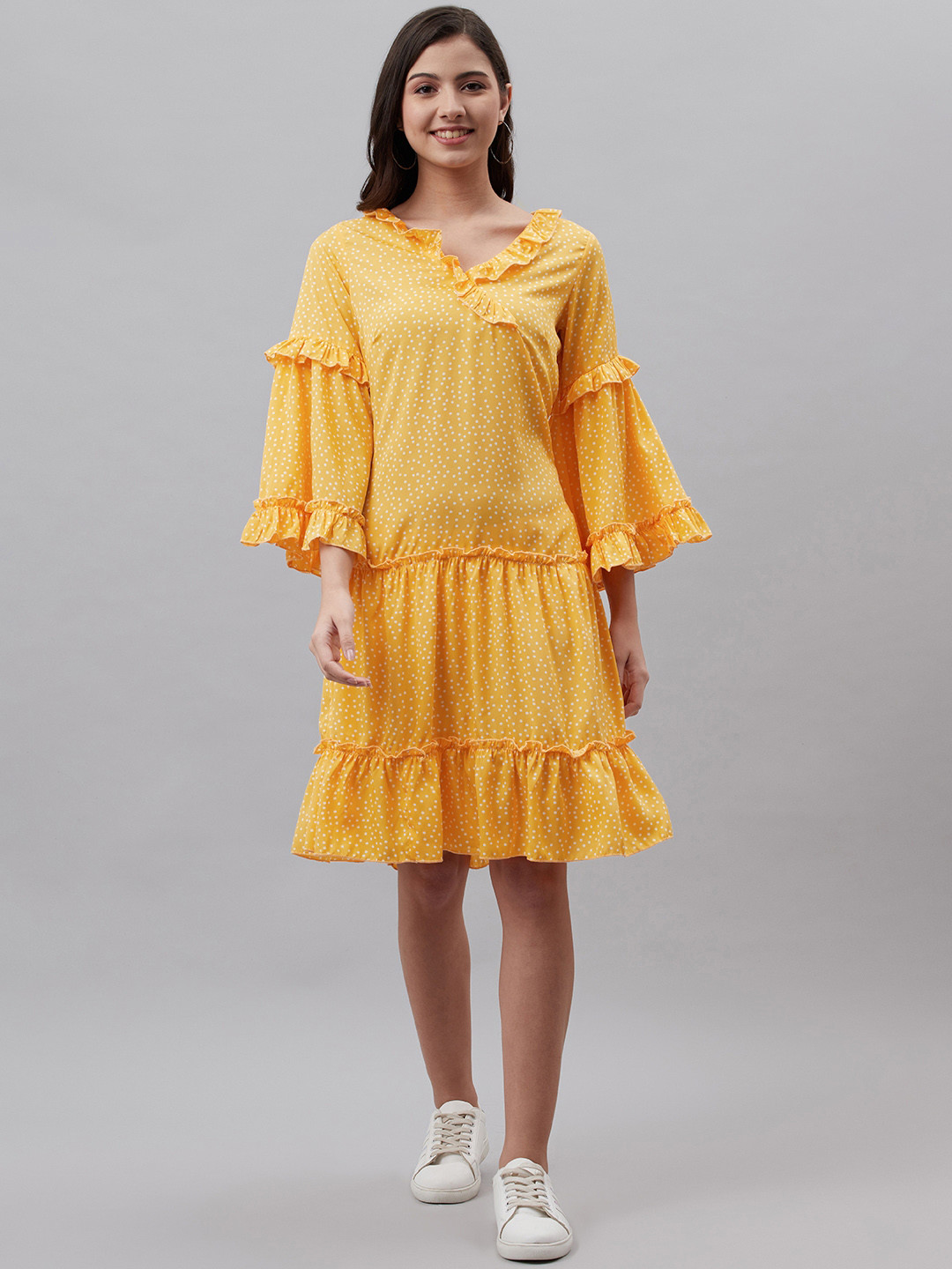 Buy PlusS Yellow Polka Dots Print A Line Dress Dresses for Women