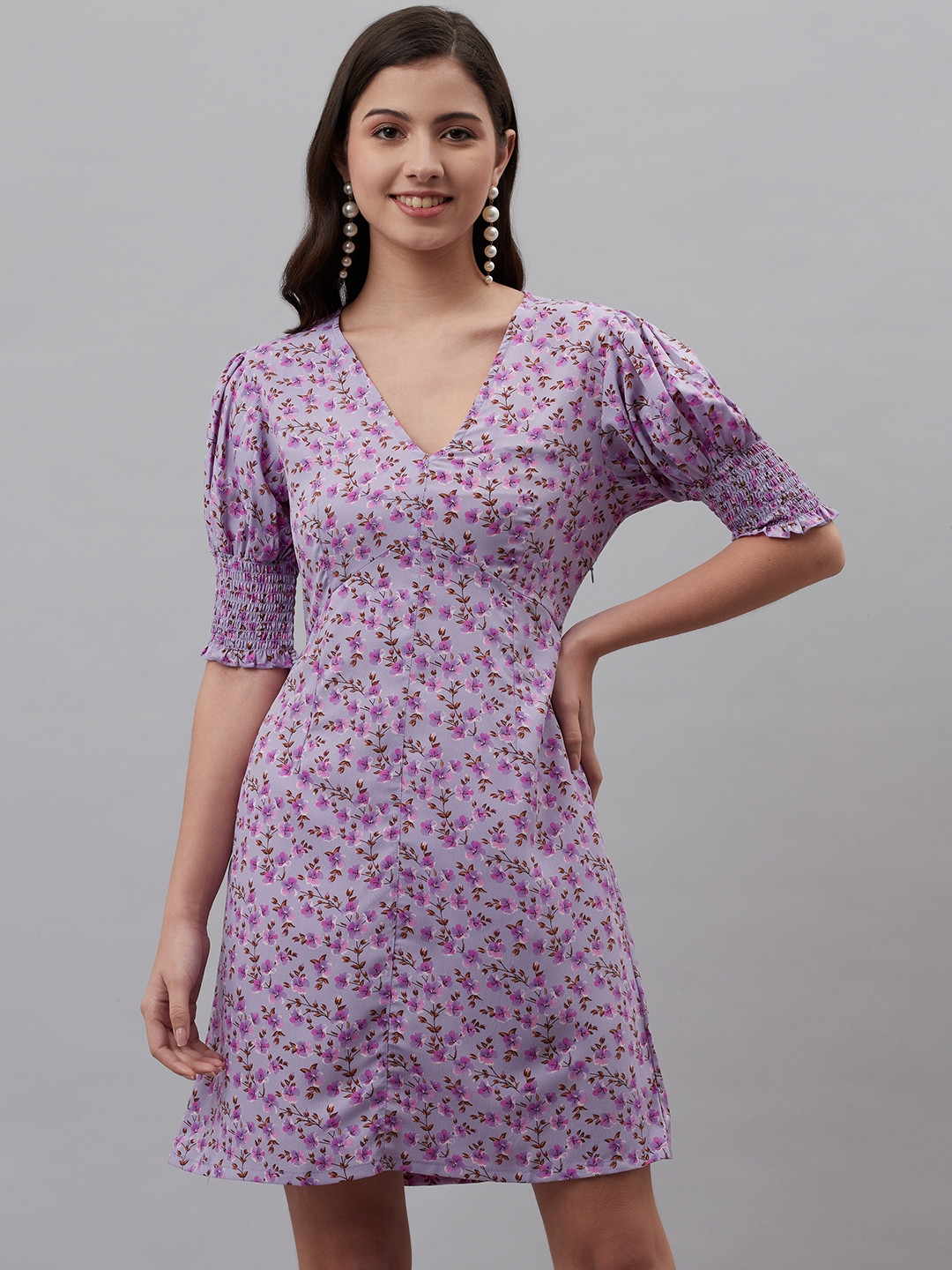 Buy PlusS Purple Floral Print A Line Dress Dresses for Women 19141490