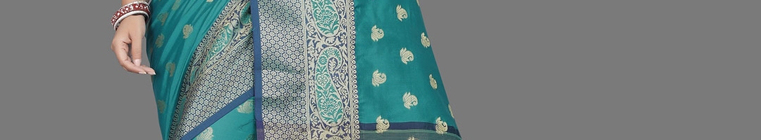 Buy Indian Fashionista Green & Gold Toned Woven Design Zari Art Silk ...