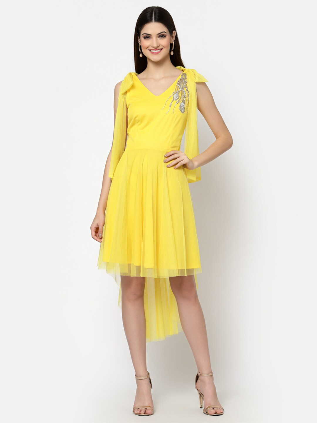 Buy Just Wow Yellow Floral Embroidered Net Dress Dresses for Women 19147218 Myntra