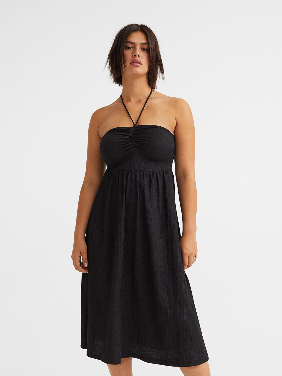 Buy H&M Women Black Crinkled Halterneck Dress Dresses for Women