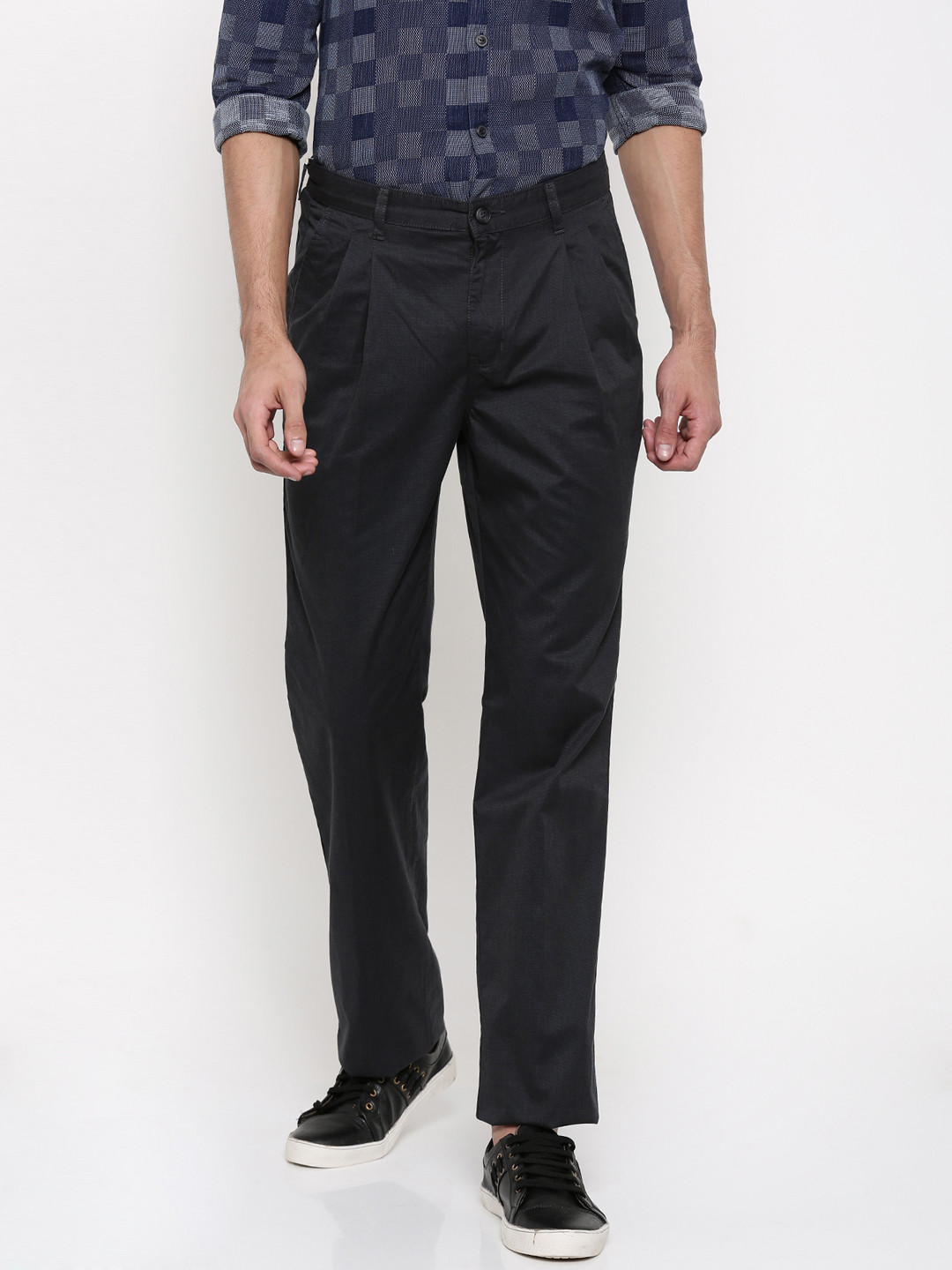 Buy Parx Men Black Regular Fit Solid Regular Trousers - Trousers for ...