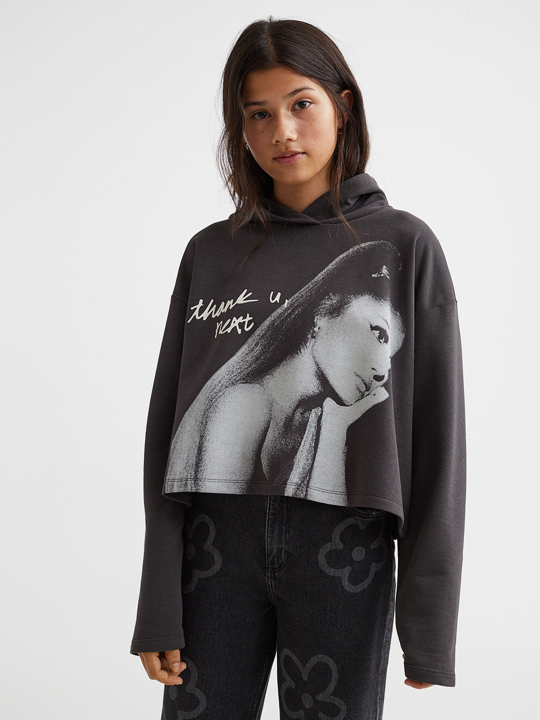 Buy H&M Girls Grey Oversized Printed Hoodie Sweatshirts for Girls