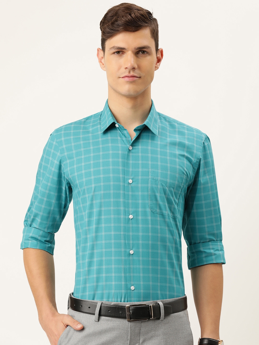 buy-peter-england-men-turquoise-blue-white-slim-fit-checked-formal