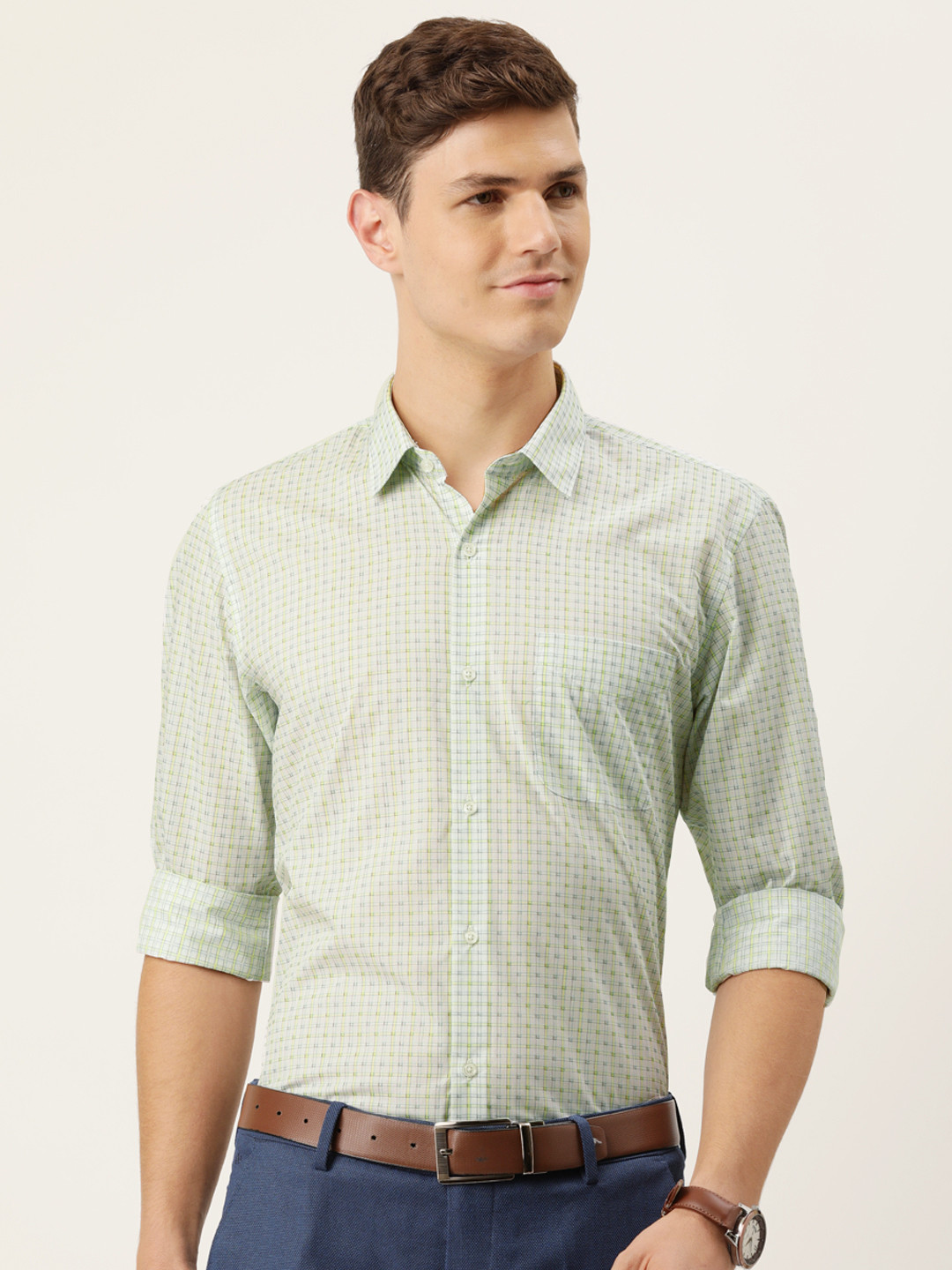 Buy Peter England Men White & Green Slim Fit Checked Casual Shirt Shirts for Men 19149332 Myntra