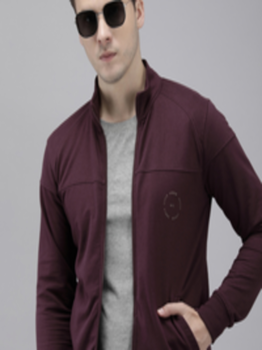 Buy Arrow Mock Collar Solid Long Sleeves Front Open Sweatshirt ...