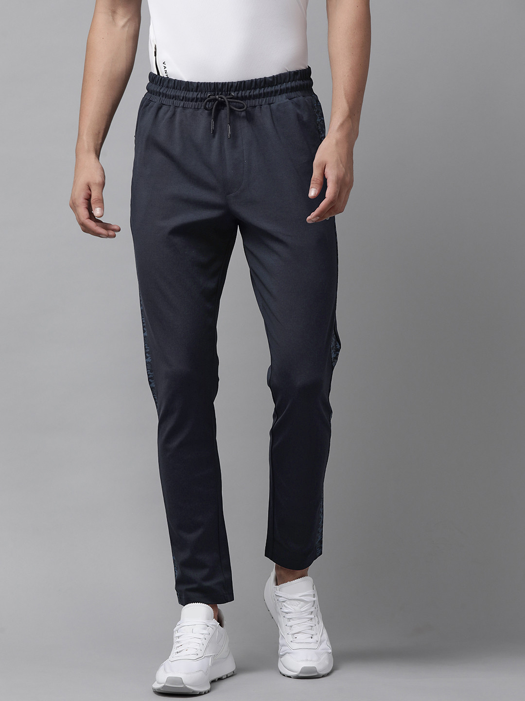 Buy Van Heusen Flex Men Navy Blue Solid Track Pants Track Pants for