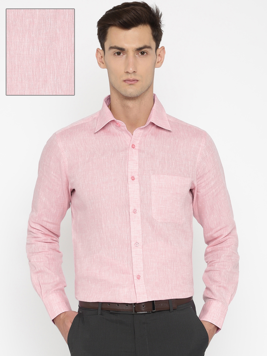 Buy Raymond Men Pink Contemporary Regular Fit Solid Linen Formal Shirt ...