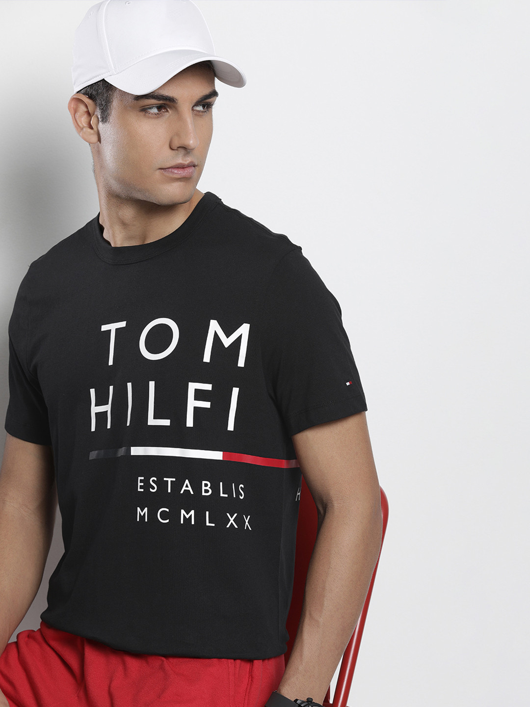 Buy Tommy Hilfiger Men Black Brand Logo Typography Printed Pure Cotton