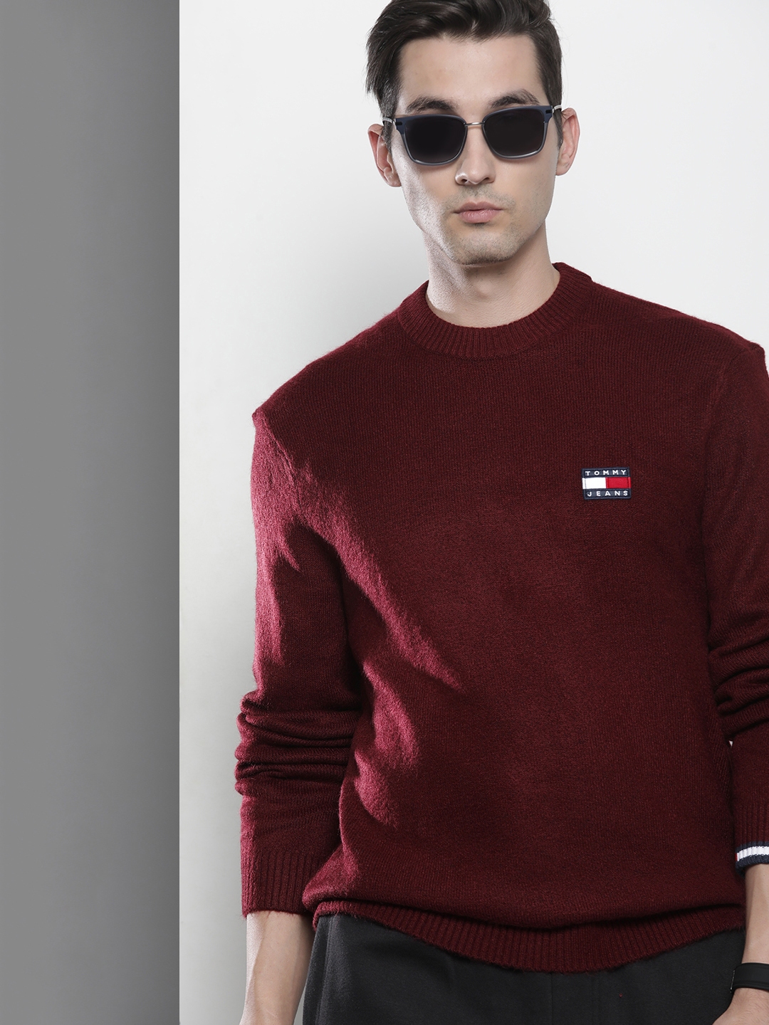 Buy Tommy Hilfiger Men Maroon Brand Logo Printed Pullover Sweater ...