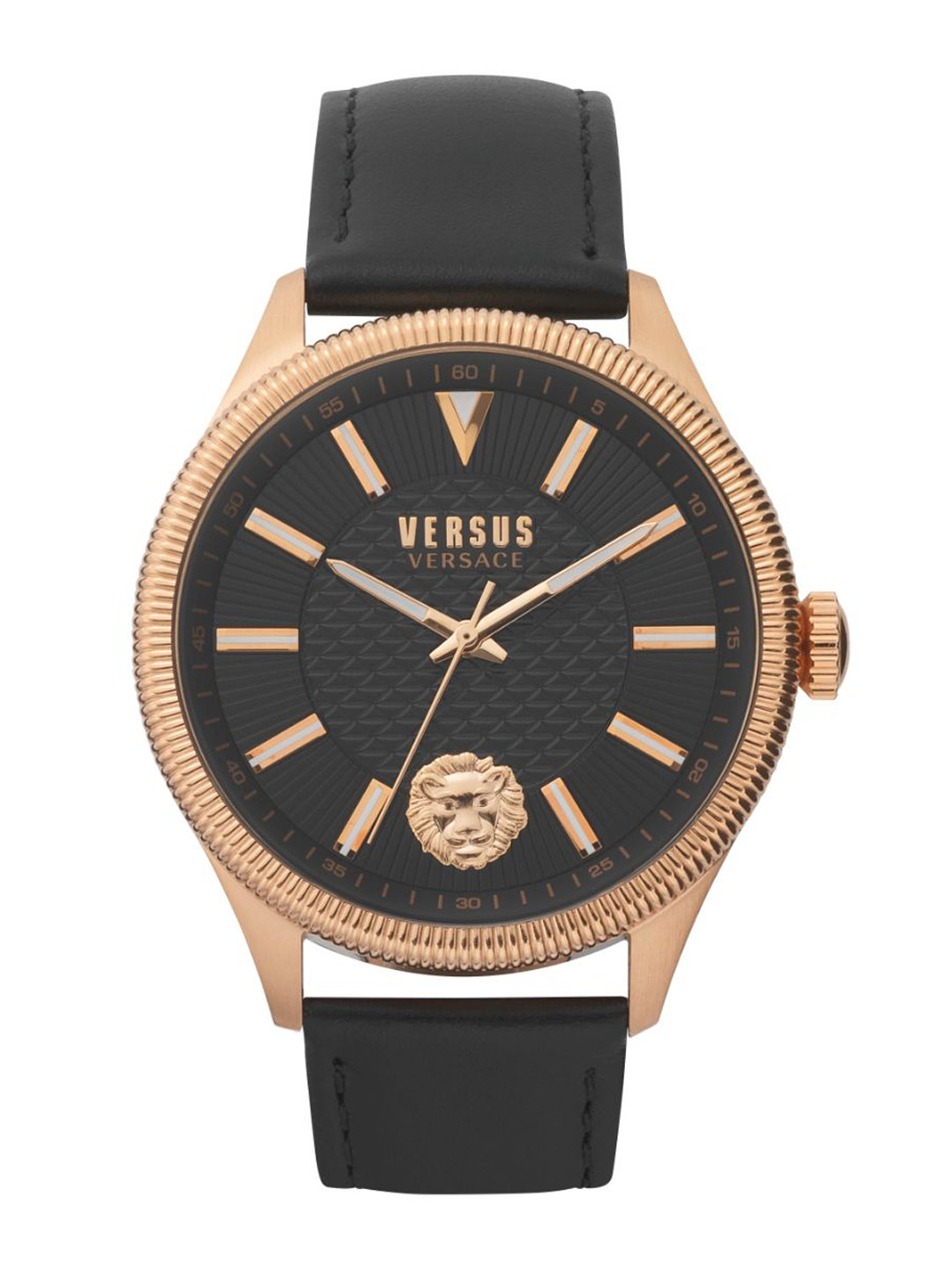 Buy Versus Men Black Brass Dial & Black Leather Straps Analogue Watch