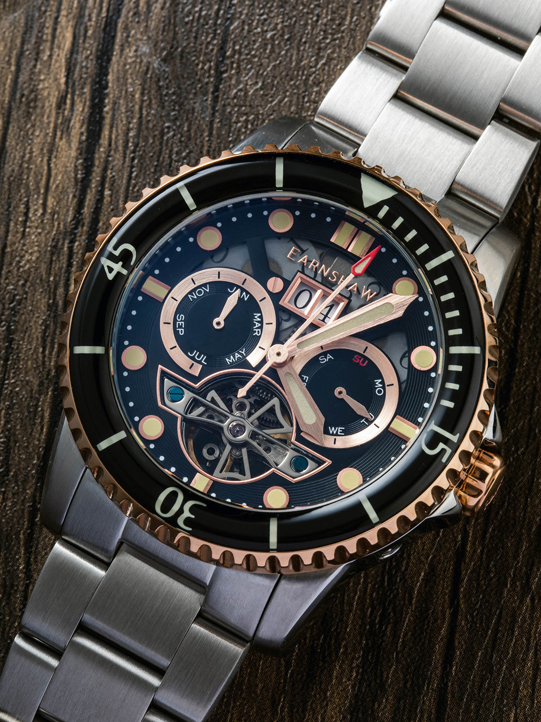 INITIAL - Orologio da uomo automatico Cuore aperto color champagne - Oro rosa 40 mm - Vetro zaffiro - Design classico - Made in France - Charlie Paris