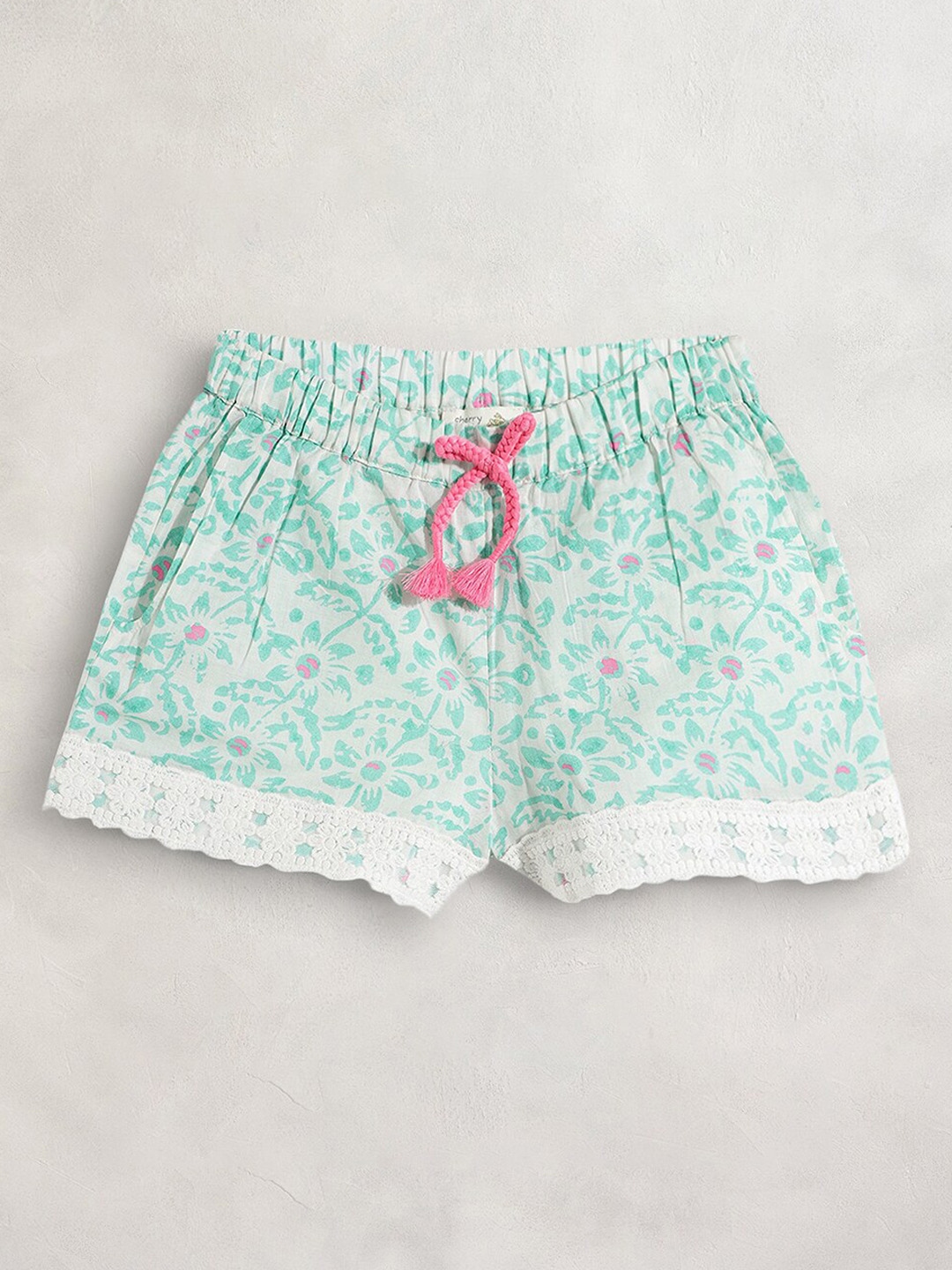 Buy Cherry Crumble Girls Green Floral Printed Shorts - Shorts for Girls ...