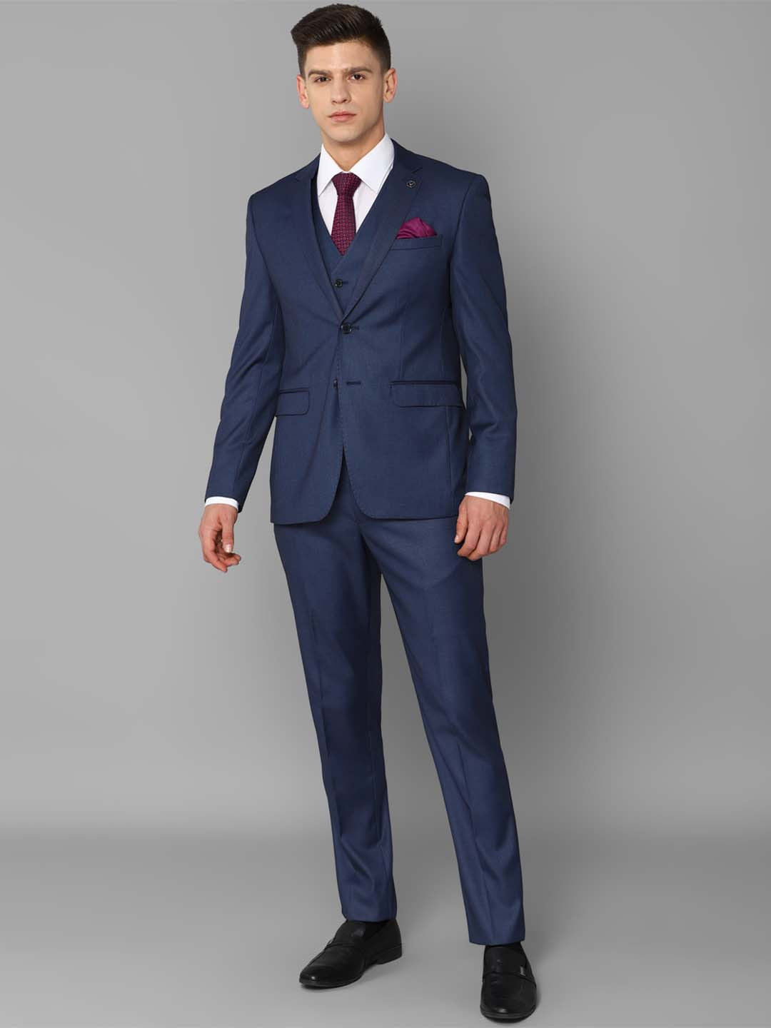 Buy Allen Solly Men Navy Blue Solid Slim Fit Single Breasted Three