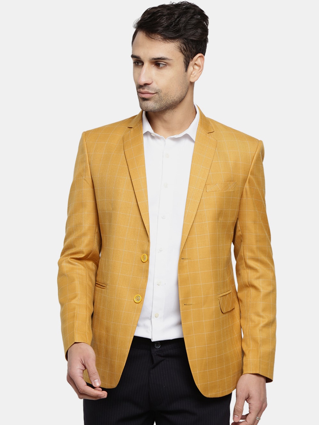 Buy VMart Men Mustard Checksed Notched Lapel Formal Blazer - Blazers ...