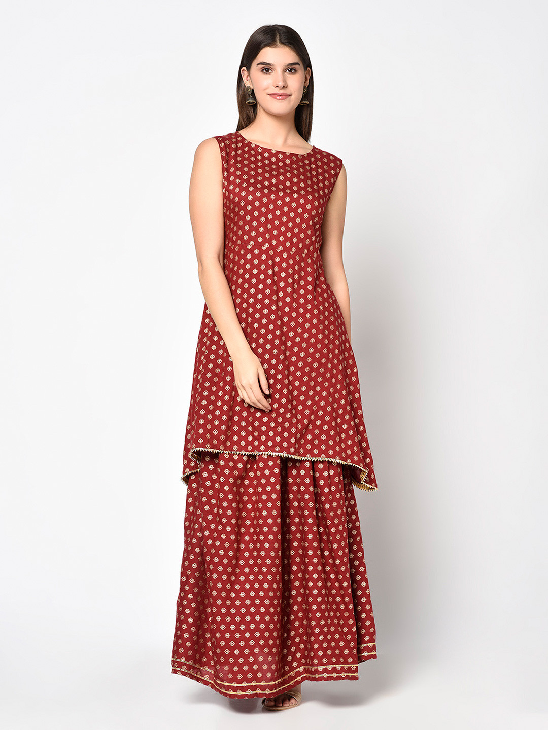 Women's Maroon Ethnic Motifs Printed Kurta Set