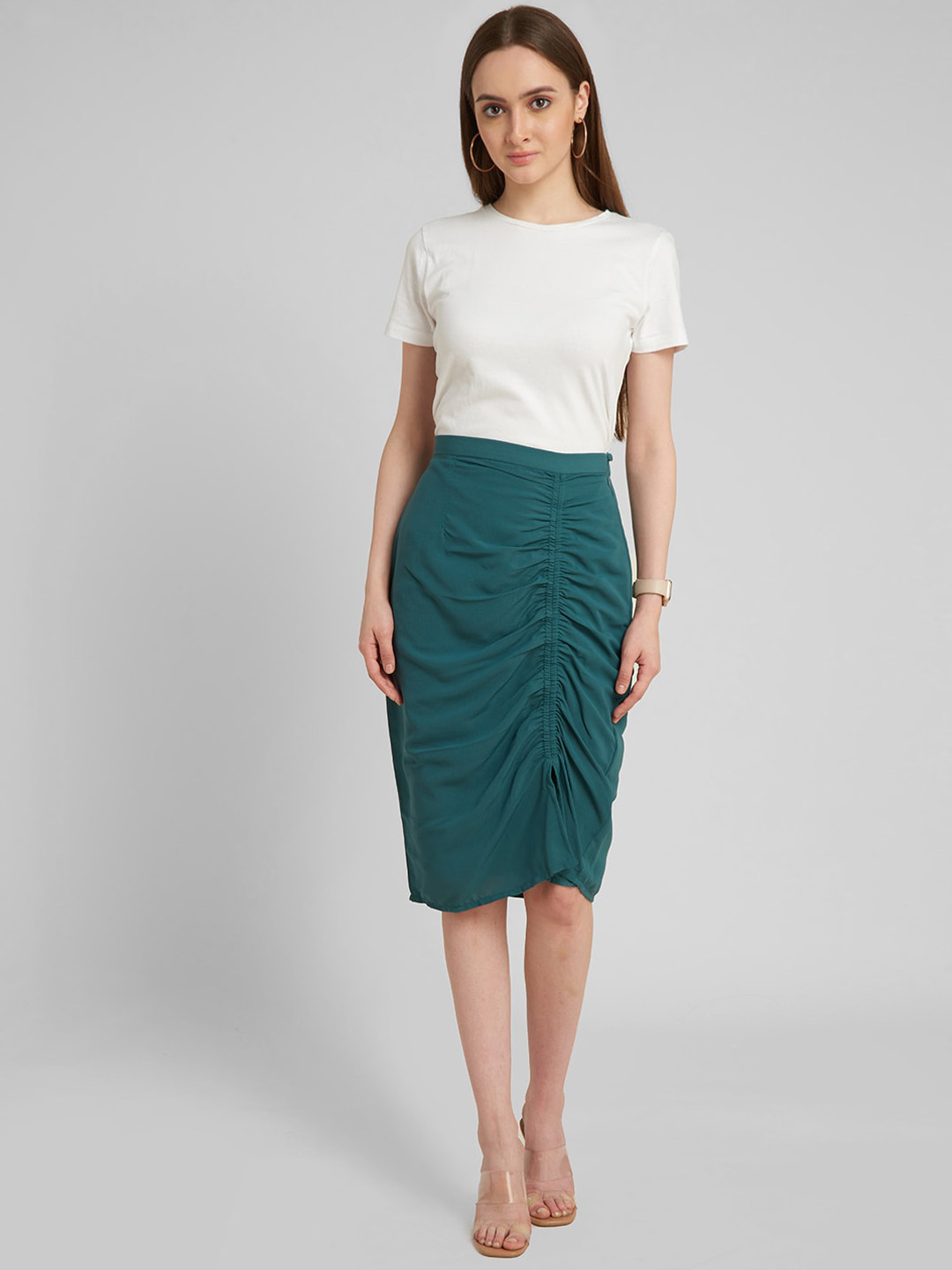Buy Aturabi Women's Green Solid Knee Length A Line Skirts Skirts for