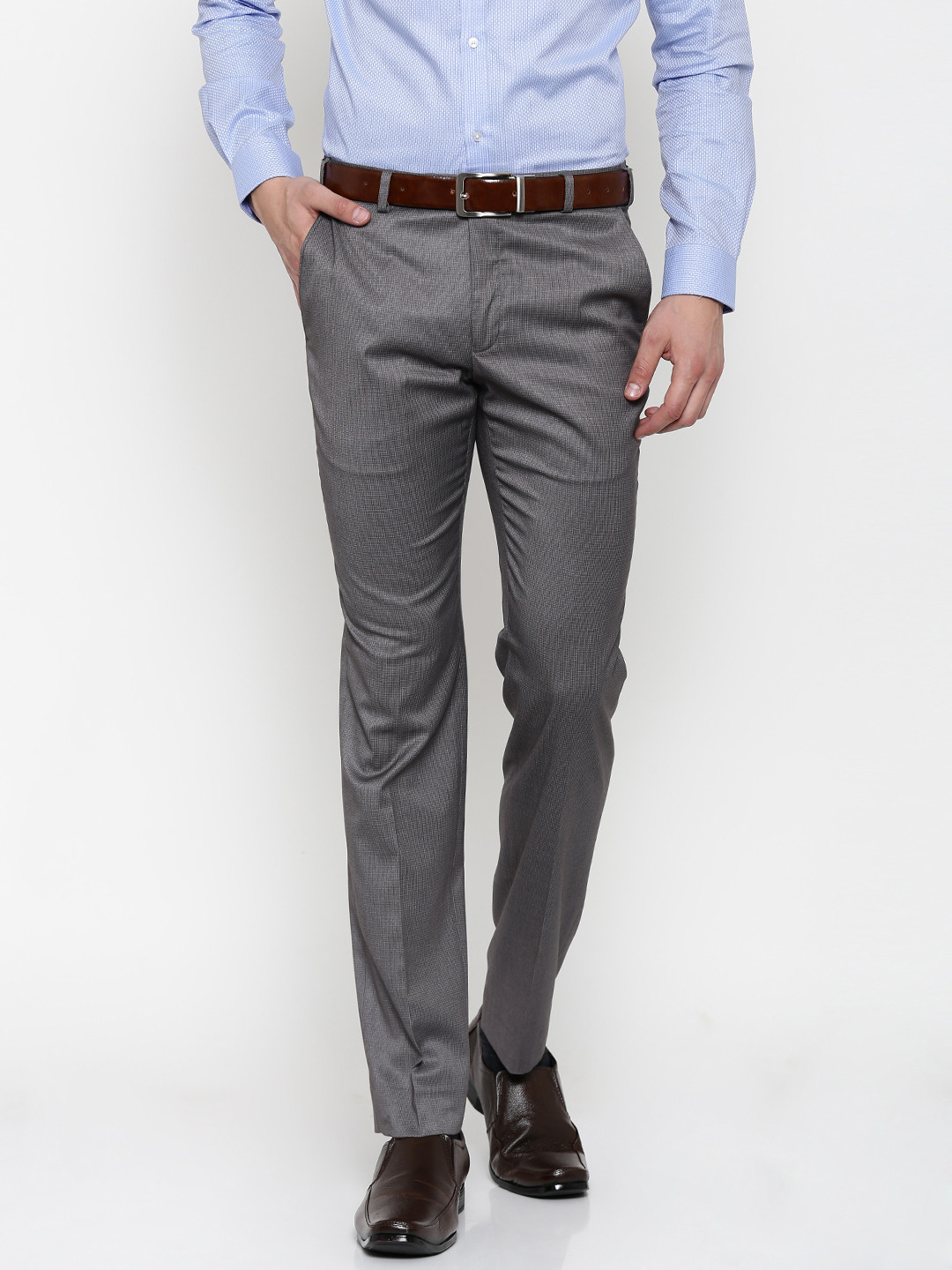 Buy Park Avenue Men Grey Super Slim Fit Checked Formal Trousers ...